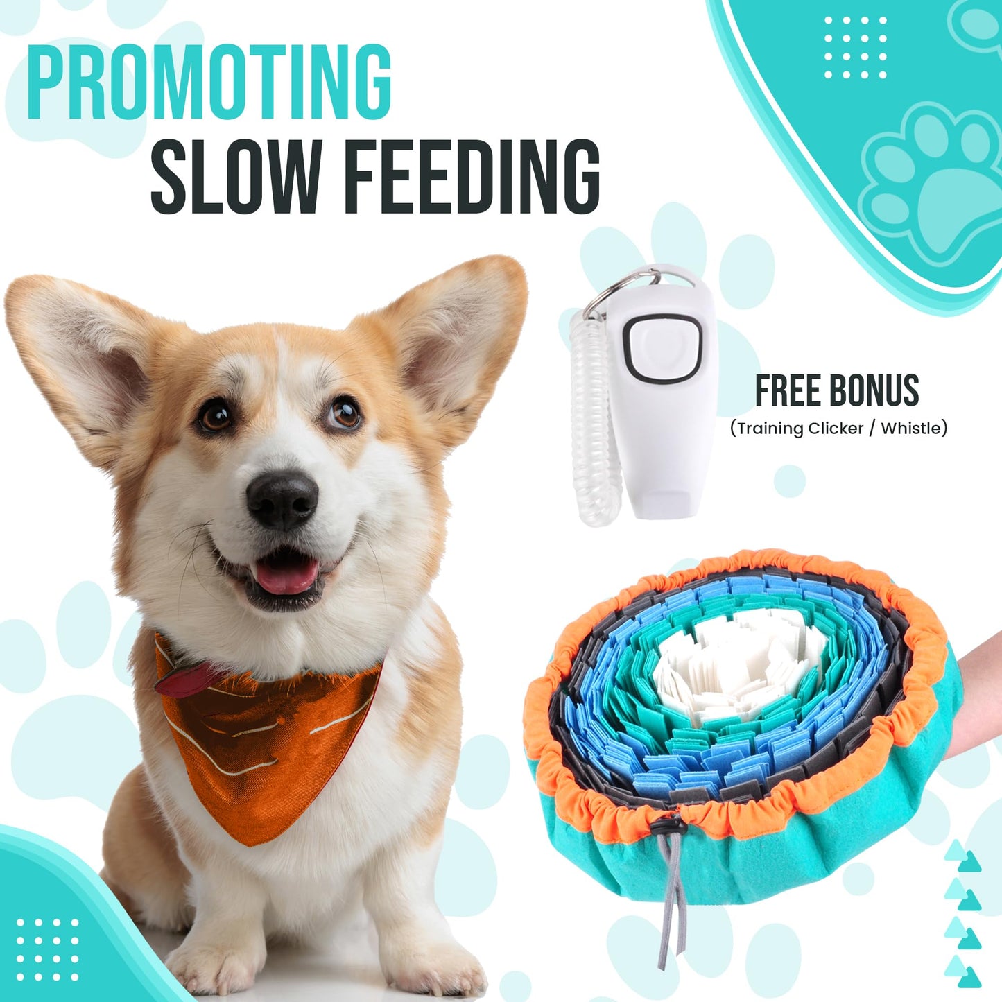 20” Snuffle Mat for Dogs with Pet Training Clicker - Dog Puzzle Toy for Enrichment, Mental Stimulation, Fighting Boredom - Slow Feeder & Activity Rug - Dog Sniffing, Foraging and Treat Mat
