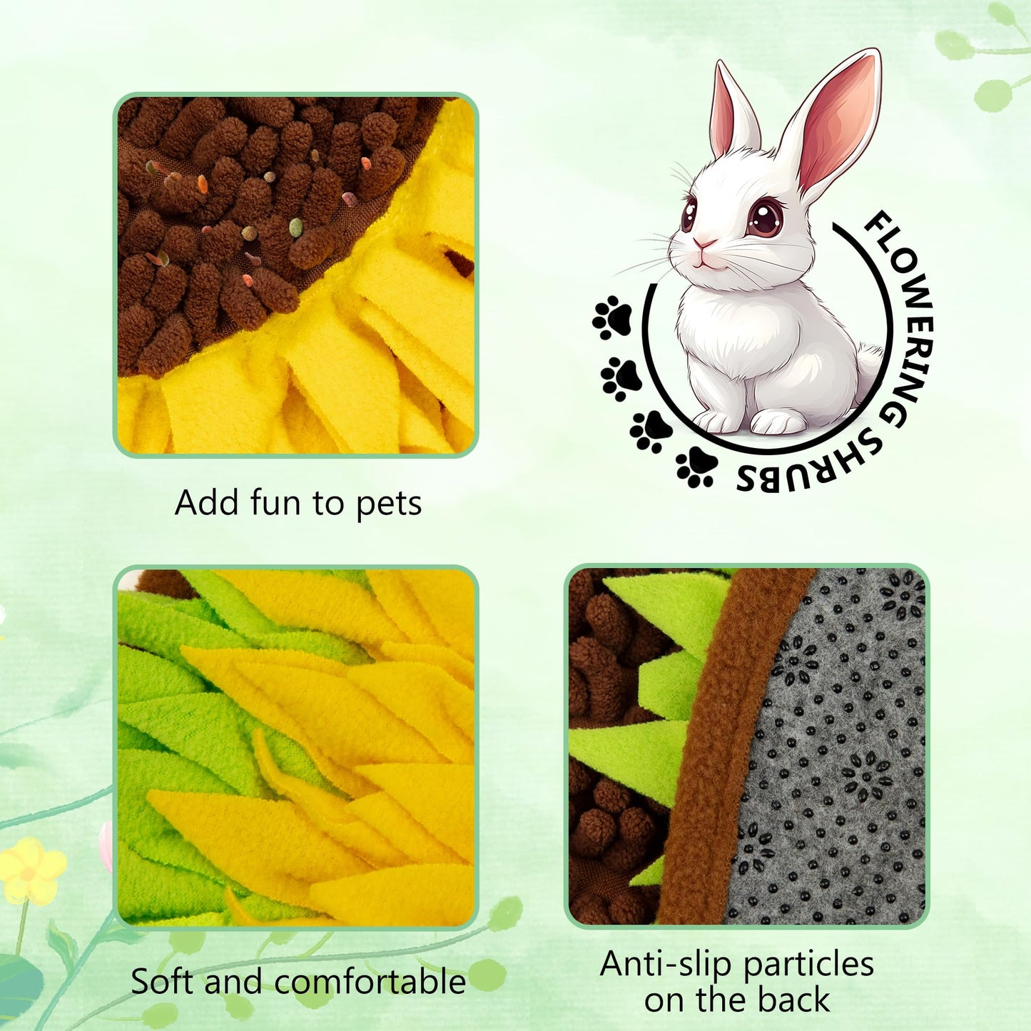 MHTTEC Sunflower Snuffle Mat for Rabbits,Interactive Polar Fleece Pet Foraging Mat Toy Indoor for Guinea Pig Bunny Chinchillas Hamster Ferrets Small Animals
