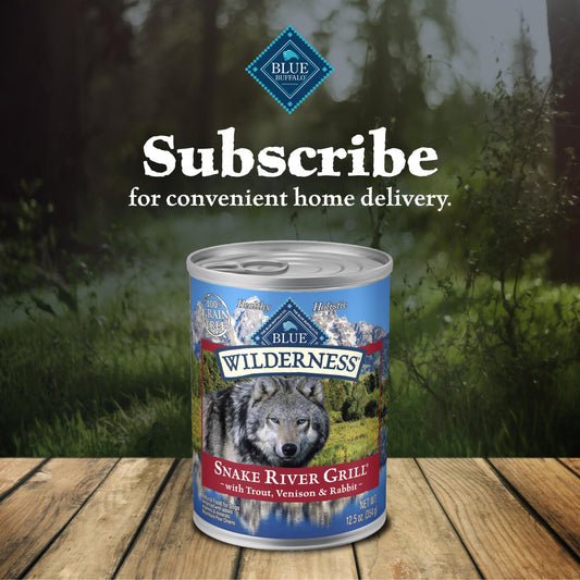 Blue Buffalo Wilderness Snake River Grill Natural High Protein Wet Food for Adult Dogs, Trout, Venison & Rabbit, 12.5-oz Cans, 12 Count