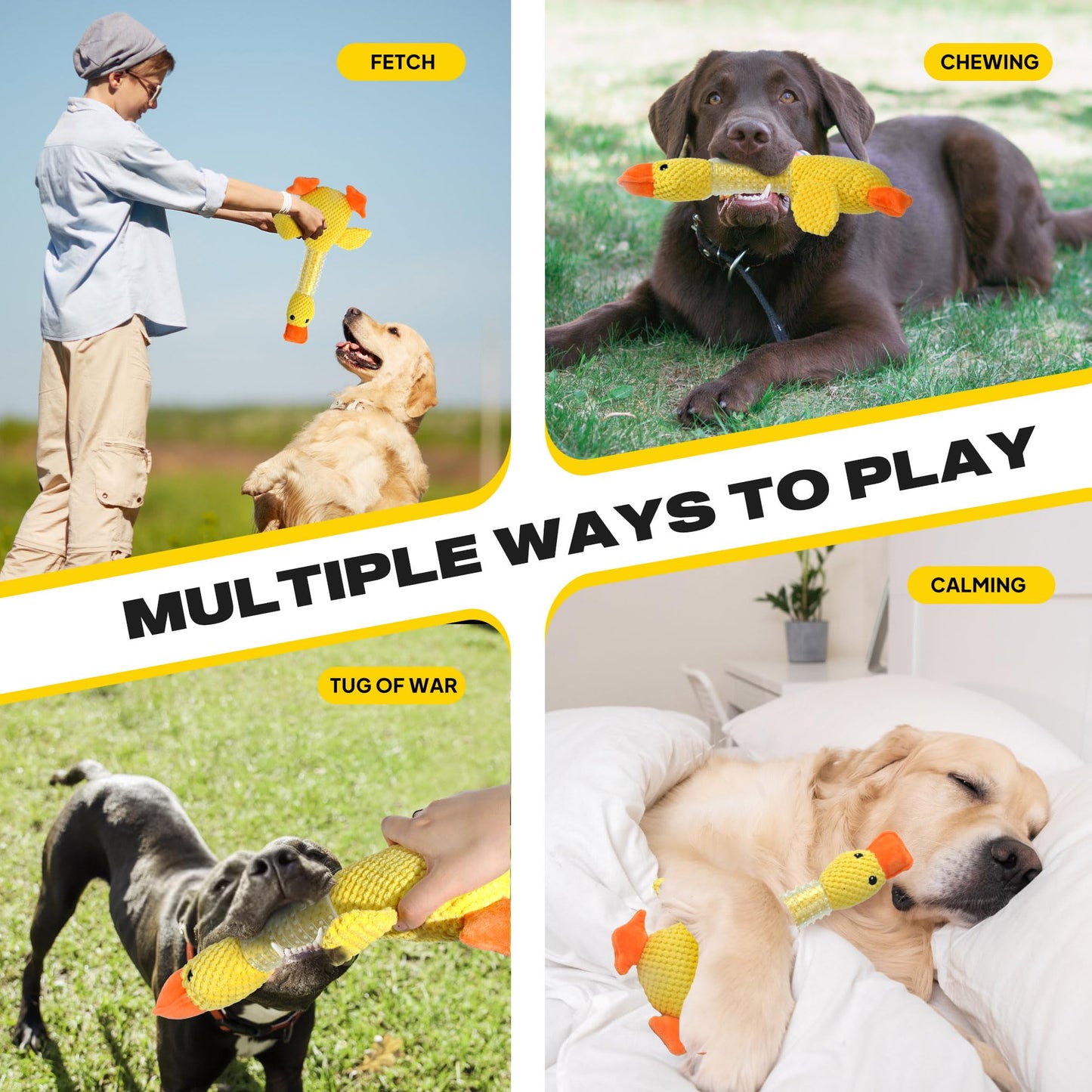 Fida Durable Slip Lead and Dog Chew Toys for Aggressive Chewers Rubber Neck Set, Squeaky Dog Toys for Large Dogs, Indestructible Durable Puppy Teething Toys Plush Duck Dog Toy to Keep Them Busy