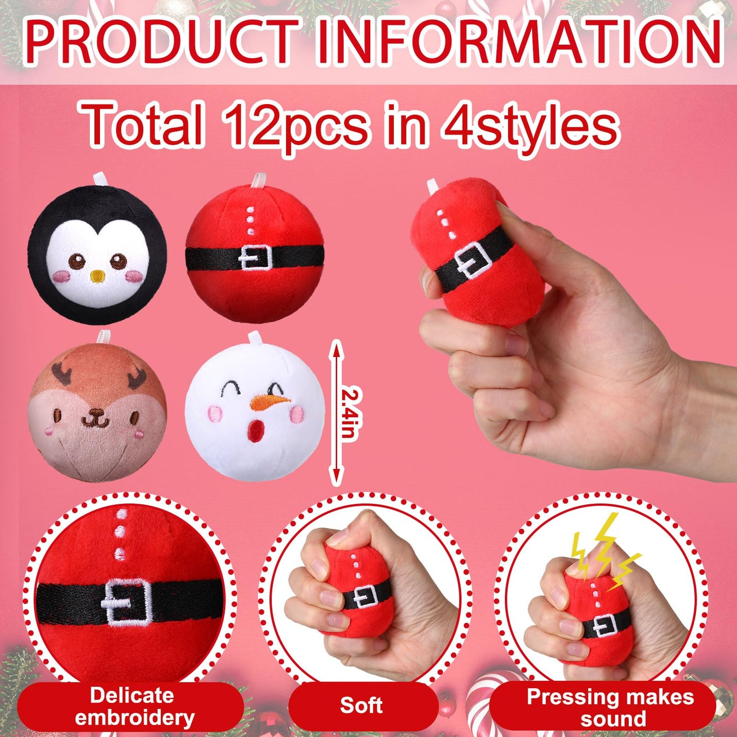 Syhood 12 Pcs Squeaky Dog Toys Soft Stuffed Plush Balls with Squeakers 2.4 Inch Small Interactive Fetch Play Dog Ball Toys for Puppy Small, Medium Breed