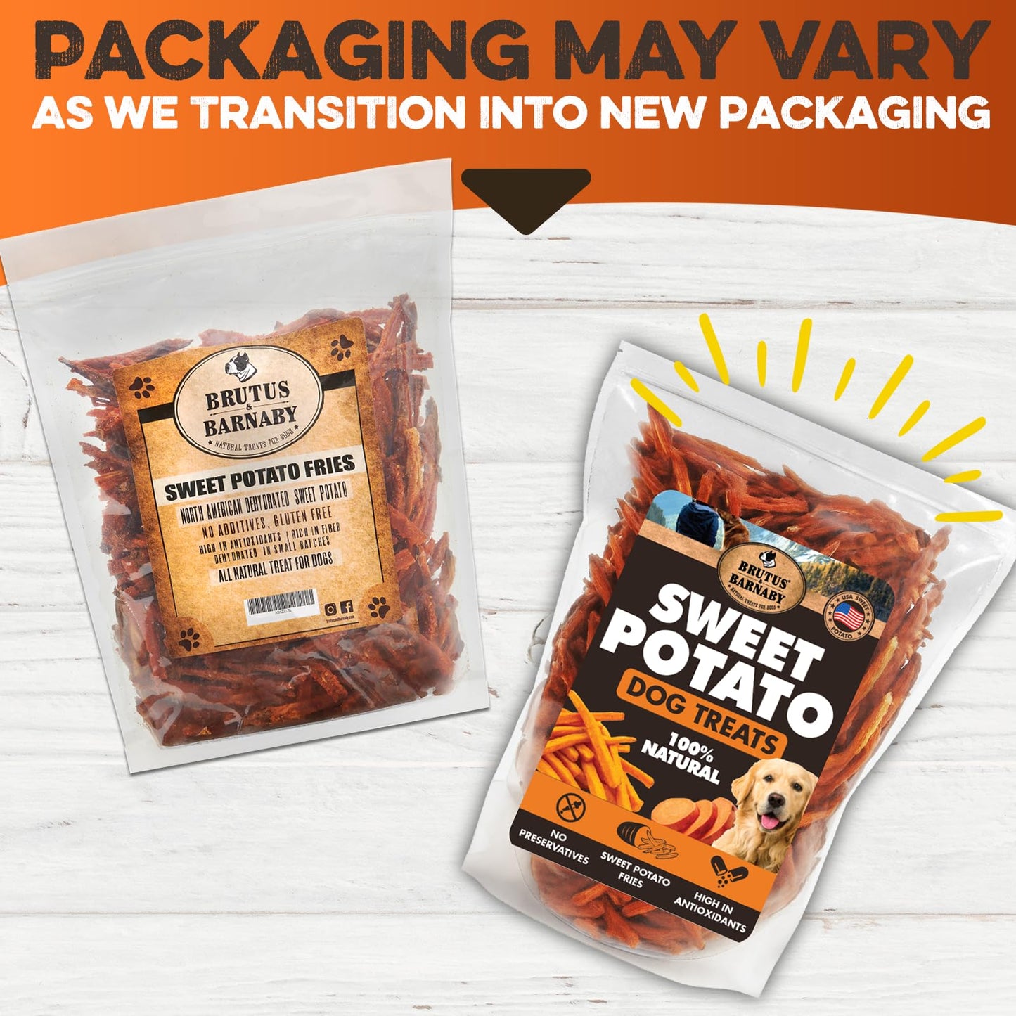 BRUTUS & BARNABY Sweet Potato Dog Treats- No Additive Dehydrated Sweet Potato Fries, Grain Free, Gluten Free and No Preservatives Added (2lb)