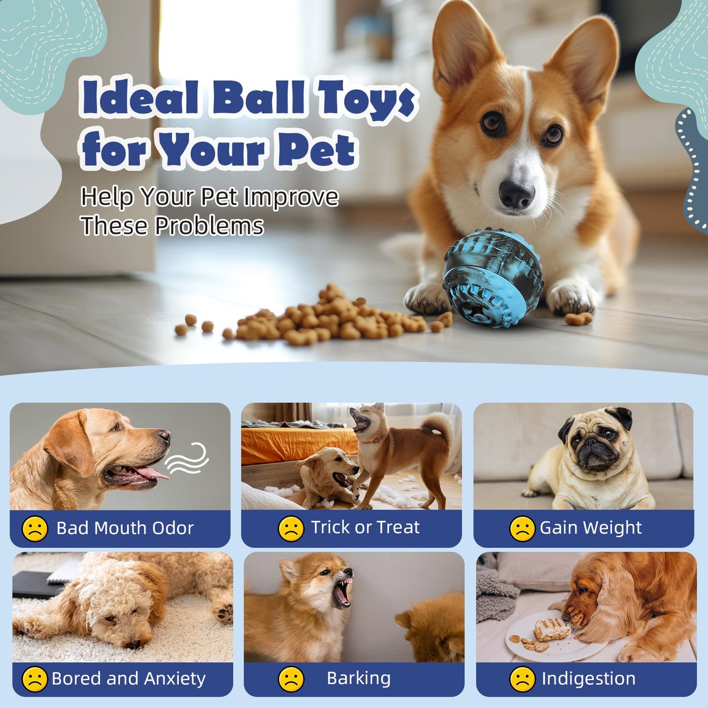 4-IN-1 Dog Toys - Frozen Dog Treat to Keep Them Busy, Treats Puzzle Ball Toy, Interactive Treat Dispensing Dog Toy, Durable Rubber Chew Toys, DIY Freezable Fillable Treat Toy, Mental Enrichment Toys