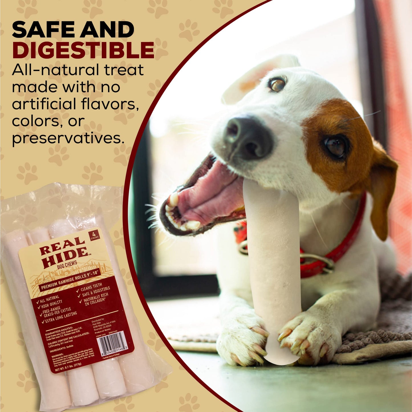 Real Hide | All Natural Dog Chew Treats - Premium Rawhide Rolls, 9-10 Inch - Long Lasting Grass Fed Free Range Beef Hide - Medium/Large Dogs - 20 Count