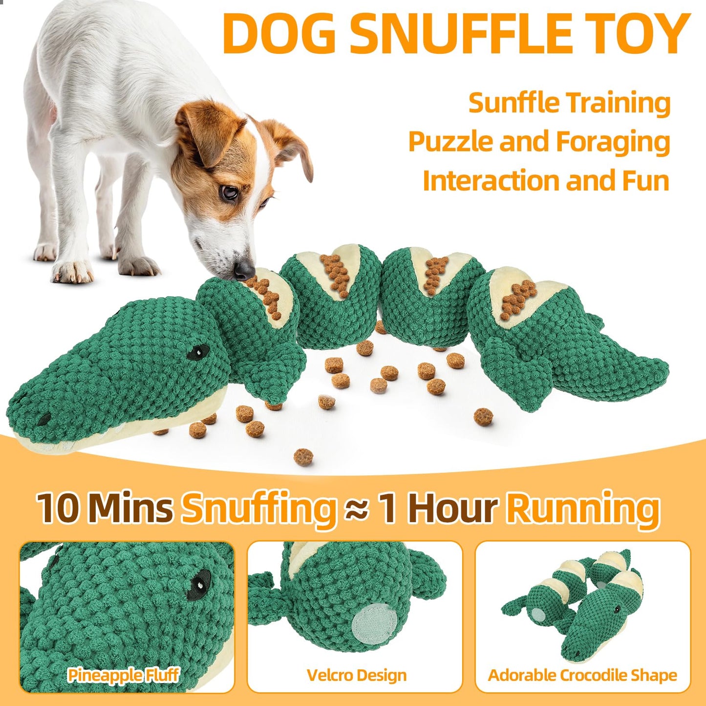 Mihachi Dog Enrichment Toys, Snuffle Toy for Small Medium Dogs, Detachable Dog Puzzles Squeaky Sniffle Interactive Toy for Foraging Training, Boredom and Mental Stimulation, Green Crocodile