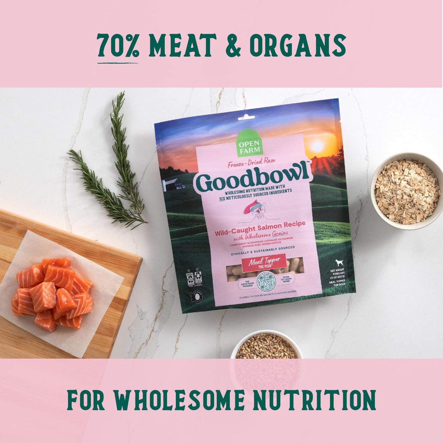 Open Farm Goodbowl Dog Food Topper, Freeze Dried Raw, Wild Caugh Salmon & Wholesome Non-GMO Grains Recipe, 23oz Bag