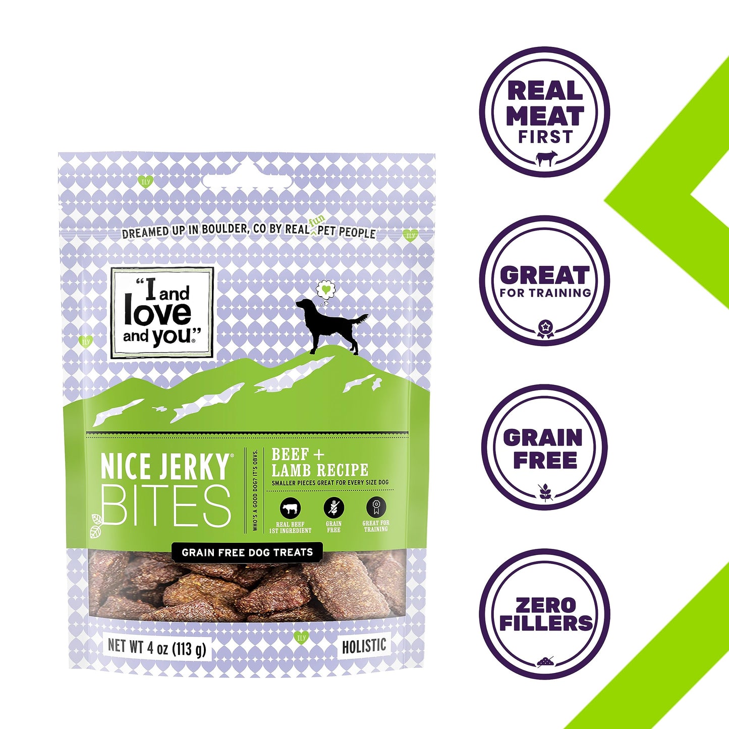 I and love and you Nice Jerky Bites - Beef + Lamb - Grain Free, Real Beef, Training Treat, Chewy Dog Treats, Filler Free, 4oz
