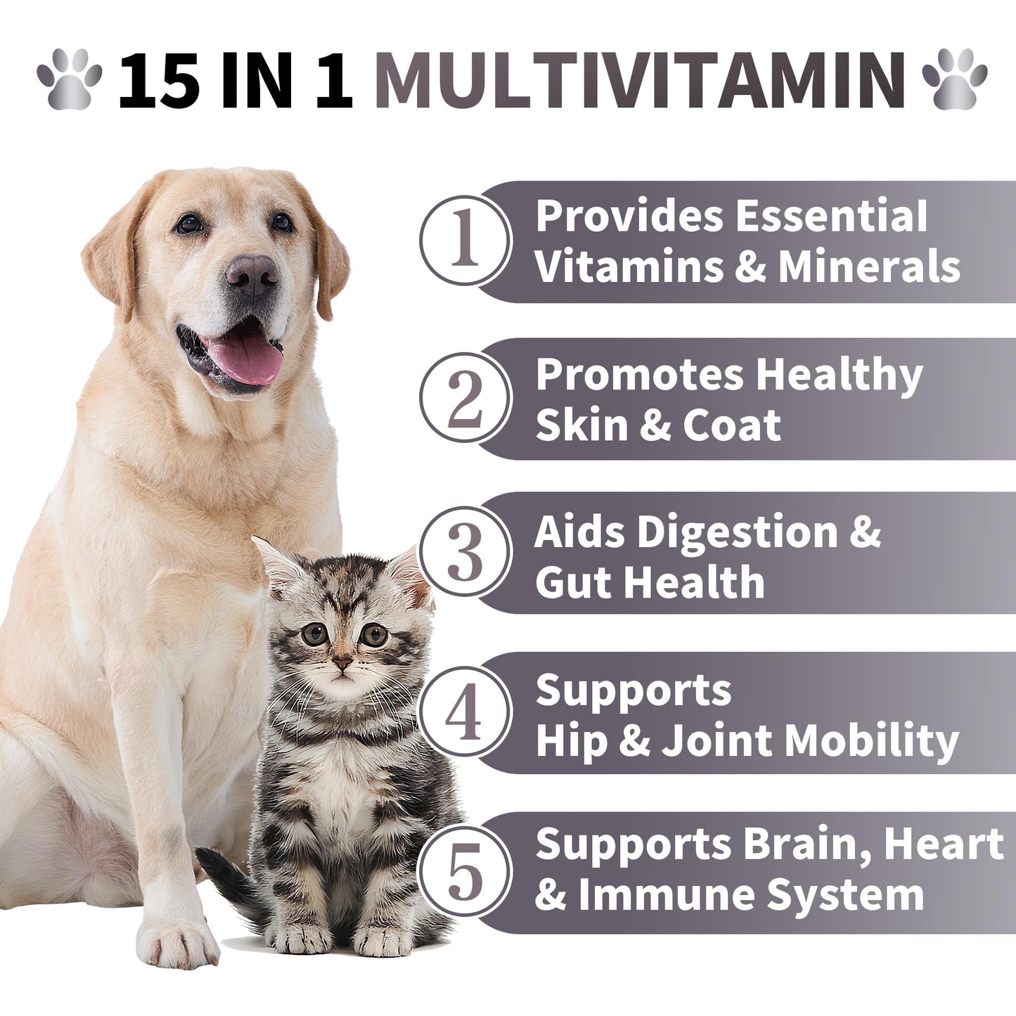 Best Buddy Multivitamin 15-in-1 Treats for Dogs, Complete Health Supplement Joint Support + Digestive Enzymes, Grain Free Dog Vitamins and Supplements for Skin & Coat (Bacon/Pork, 225g)