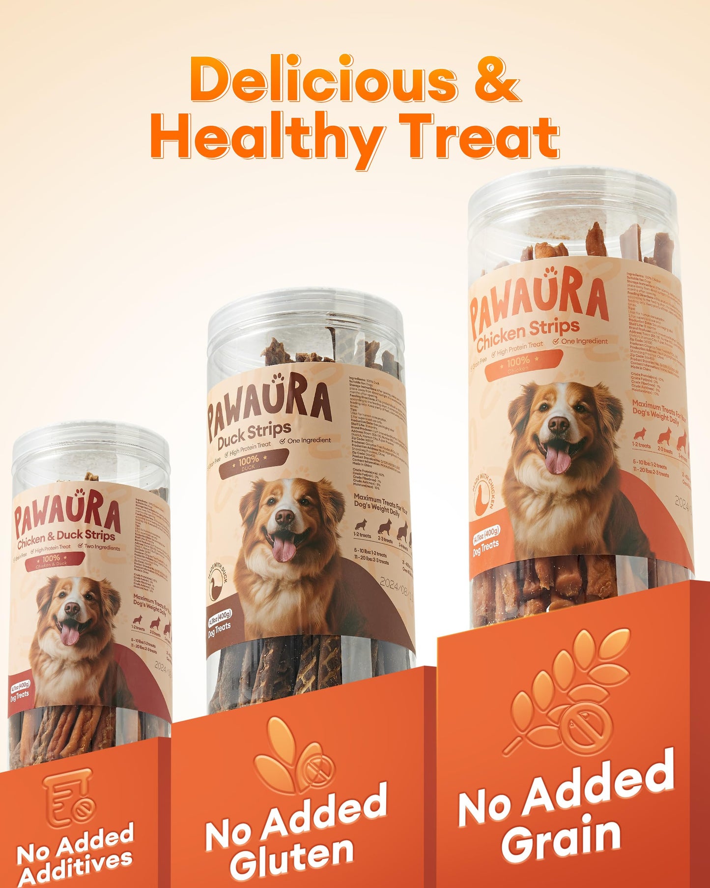 Pawaura Chicken Strips for Dogs, Single Ingredient Dehydrated Chicken Jerky Sticks Training Treats for Puppy to Large Dogs 14.1 oz