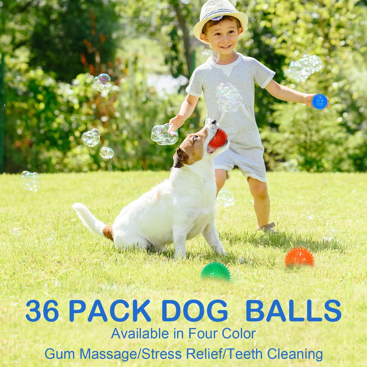 Hanaive 36 Pcs Squeaky Balls for Dogs Squeaky Dog Toys Bulk 2.5 Inch Spiky Pet Chew Balls Interactive Fetch Toys for Puppy Cleans Teeth and Training