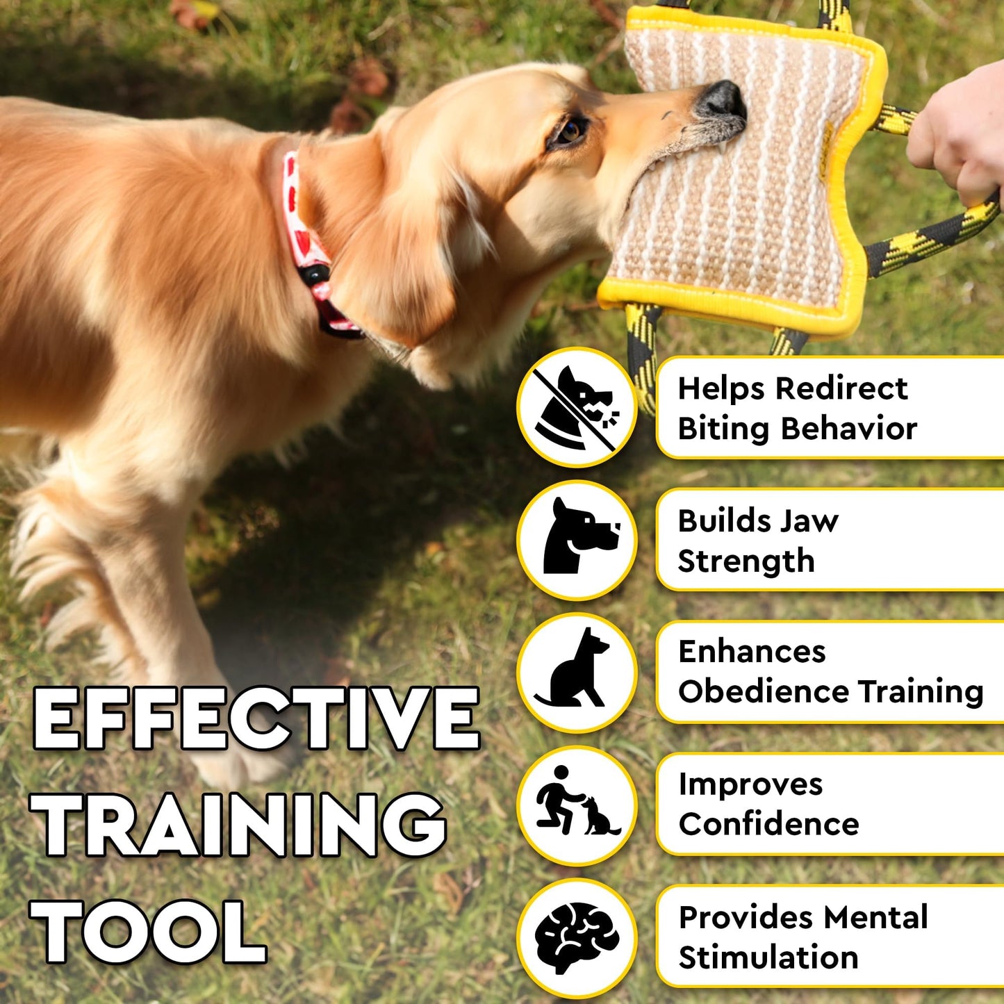 YES4QUALITY Durable Dog Bite Pillow - 10"x7" - Safe Biting Pad with 3 Strong Handles - Tough Jute Tug Toy for Medium to Large Dogs - Ideal for Tug of War, K9, Schutzhund & Puppy Training