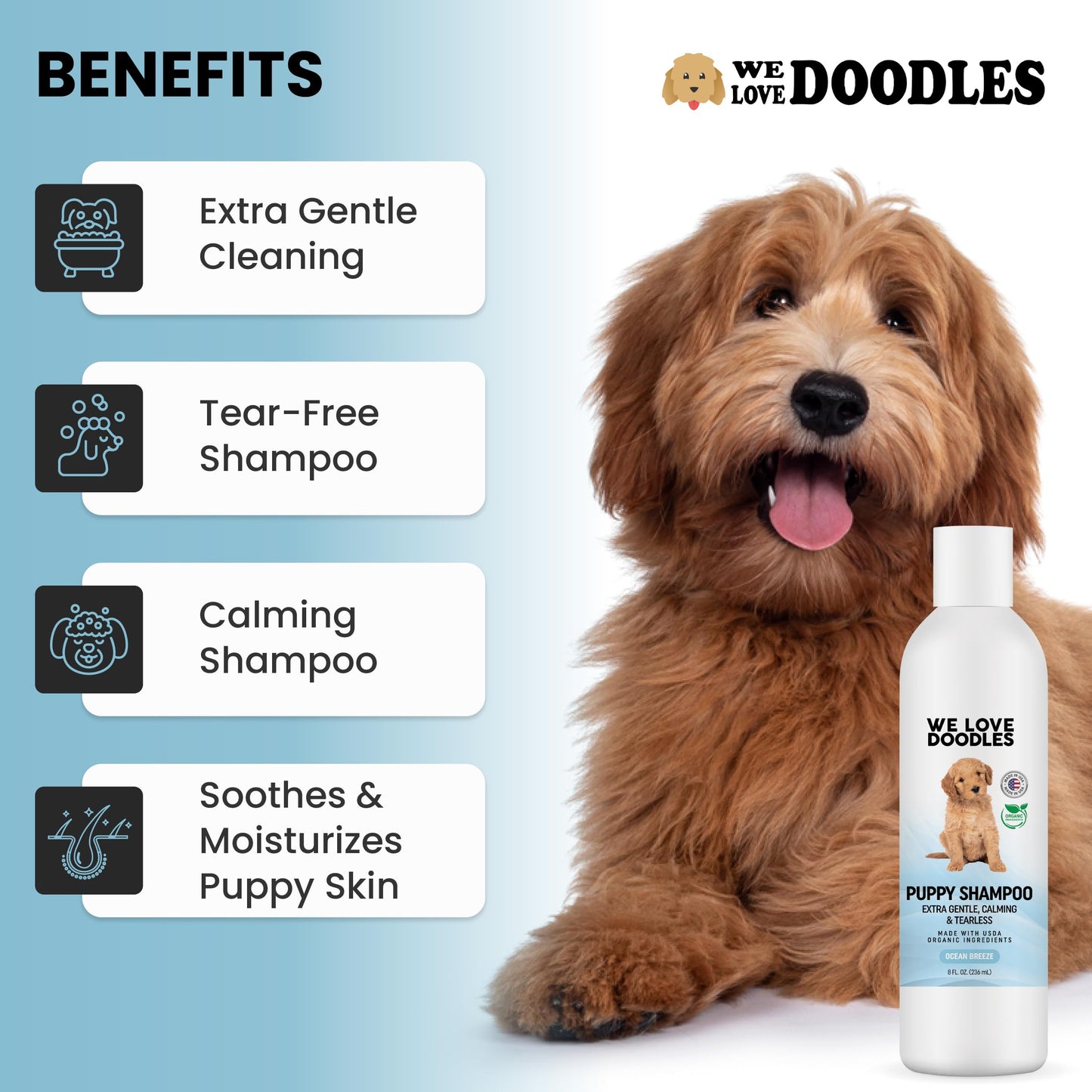 We Love Doodles Puppy Shampoo & Conditioner and Dog Cologne | Organic Ingredients | Sensitive & Itchy Skin Wash | Long Lasting After Bath | Puppies Odor Eliminator Spray | Made in USA