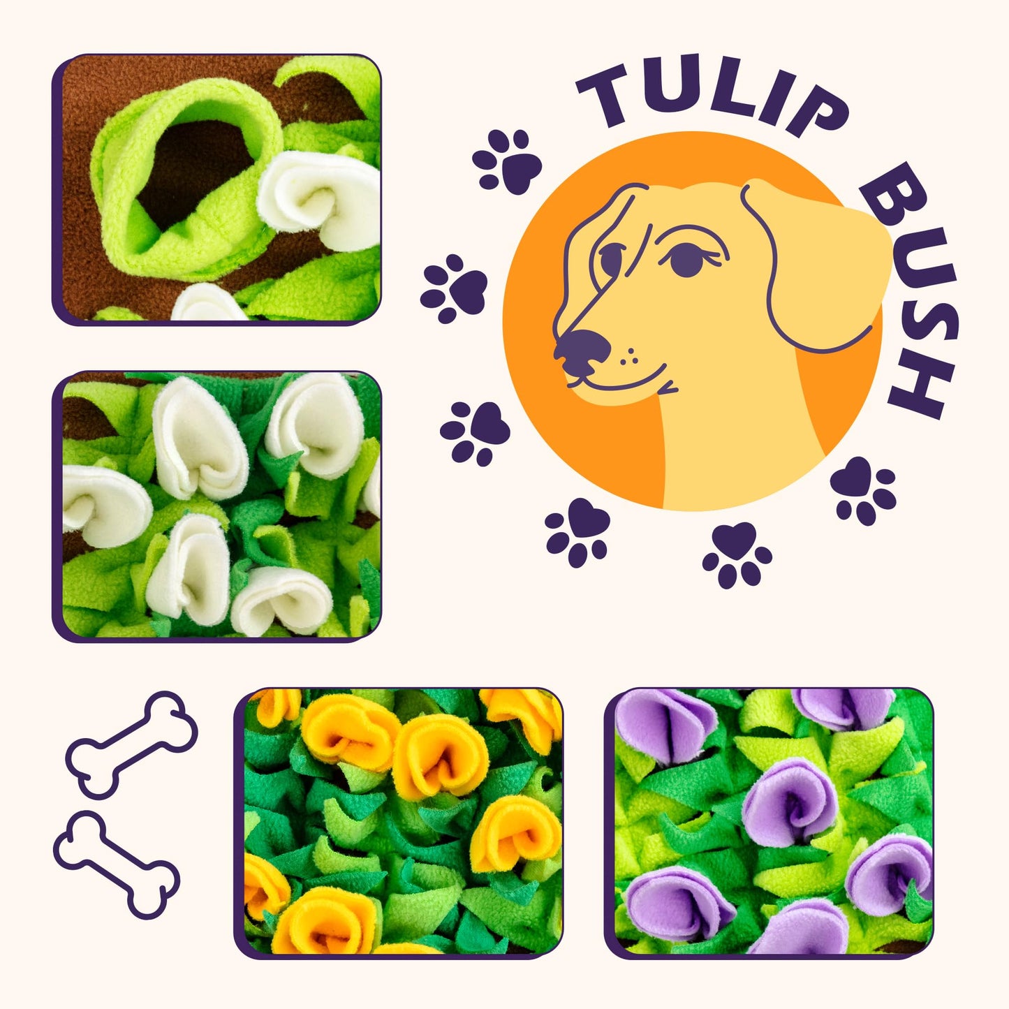 MHTTEC Snuffle Mat for Dogs Tulip Sniffing Mats for Puppy 23.62" x 15.75" Nosework Feeding Mat Polar Fleece Interactive Dog Slow Feeder for Smell Training and Slow Eating 1PC