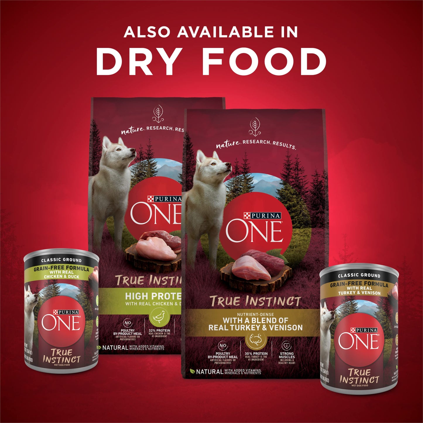 Purina ONE True Instinct Classic Ground Grain-Free Formulas With Real Turkey and Venison, and With Real Chicken and Duck High Protein Wet Dog Food Variety Pack - (Pack of 6) 13 oz. Cans