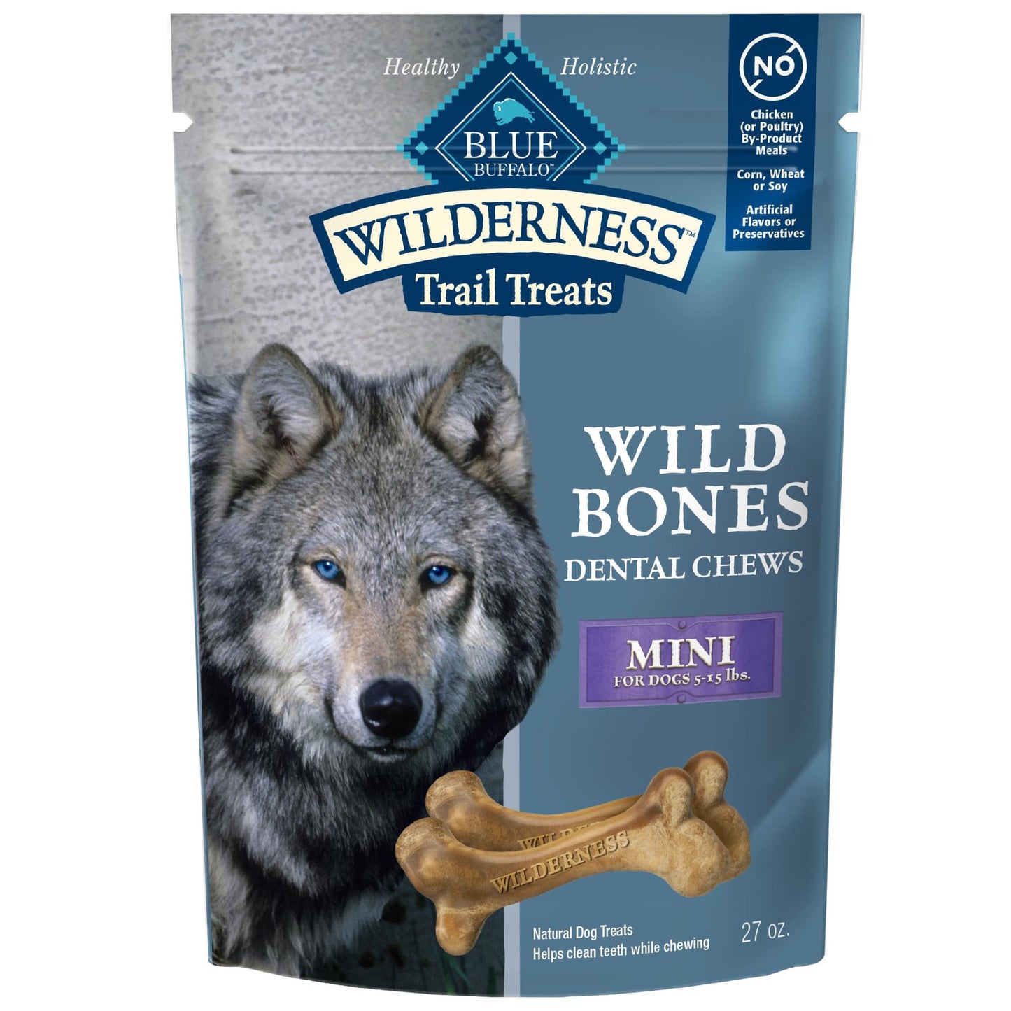 Blue Buffalo Wilderness Wild Bones Grain-Free Dental Chews Dog Treats, Mini, 27-oz Bag