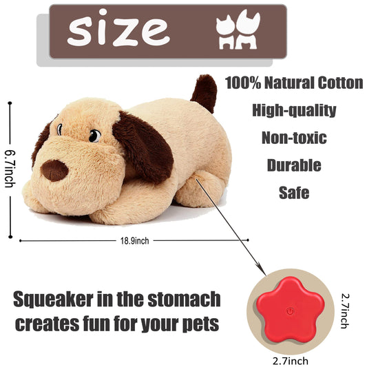 Dog Heartbeat Toy for Puppy Anxiety Relief, Heartbeat Stuffed Animal Heartbeat Plush Toy for Small, Medium, and Large Dogs (Beige)