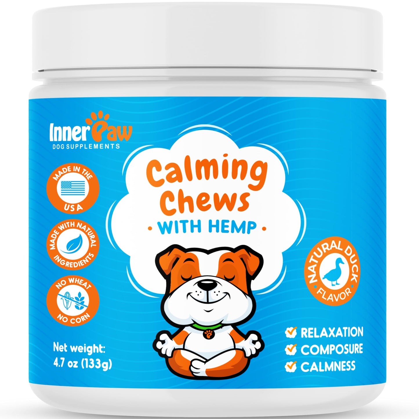 INNER PAW Hemp Calming Chews for Dogs - Dog Calming Chews - Anxiety Relief Treats - Chamomile - Hemp Oil - Calming Aid - Stress - Sleep - Separation Anxiety - Travel - Natural Dog Calming Treats - 60