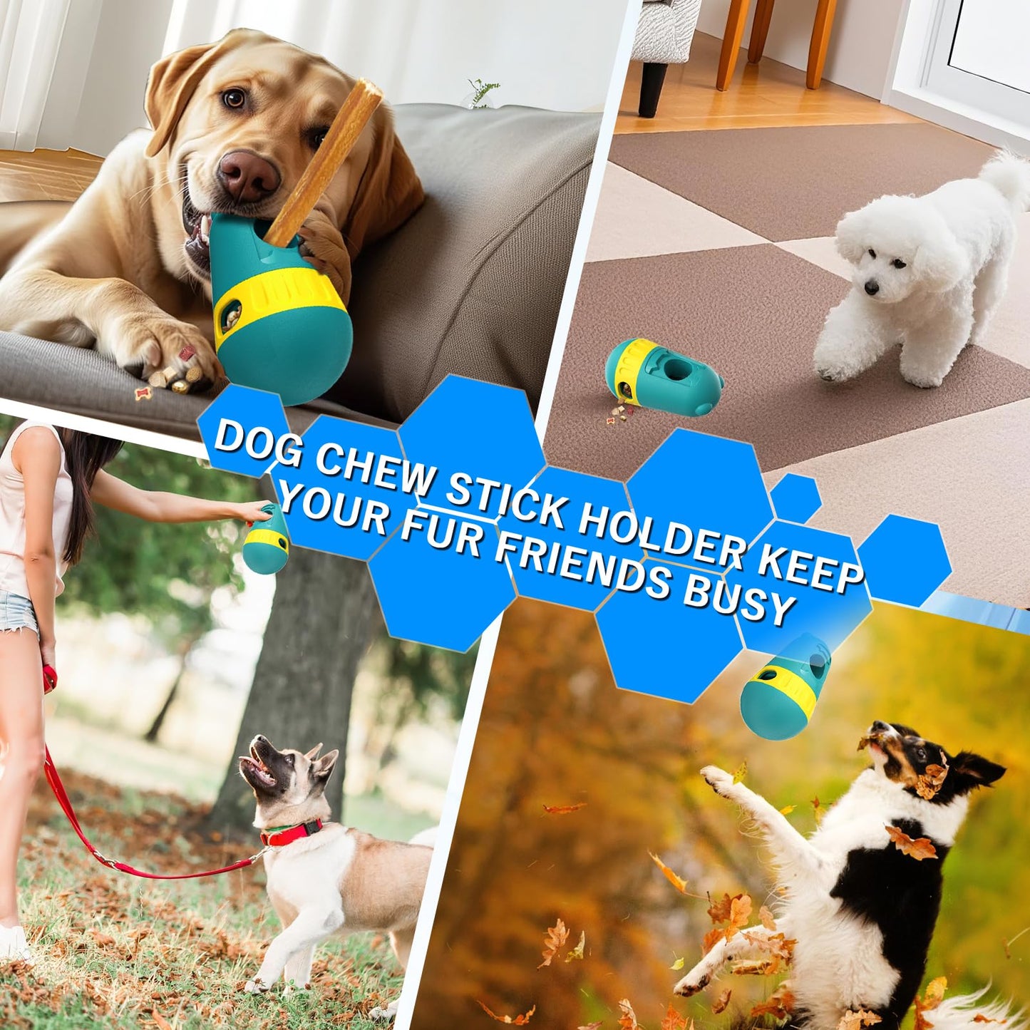 3-in-1 Dog Chew Toy & Treat Dispenser - Anti-Choking Safety Design for Aggressive Chewers, Interactive Slow Feeder Food Stick Holder Fits Yak & Bone Sticks, Puzzle Toys for Small to Large Dogs (Green)