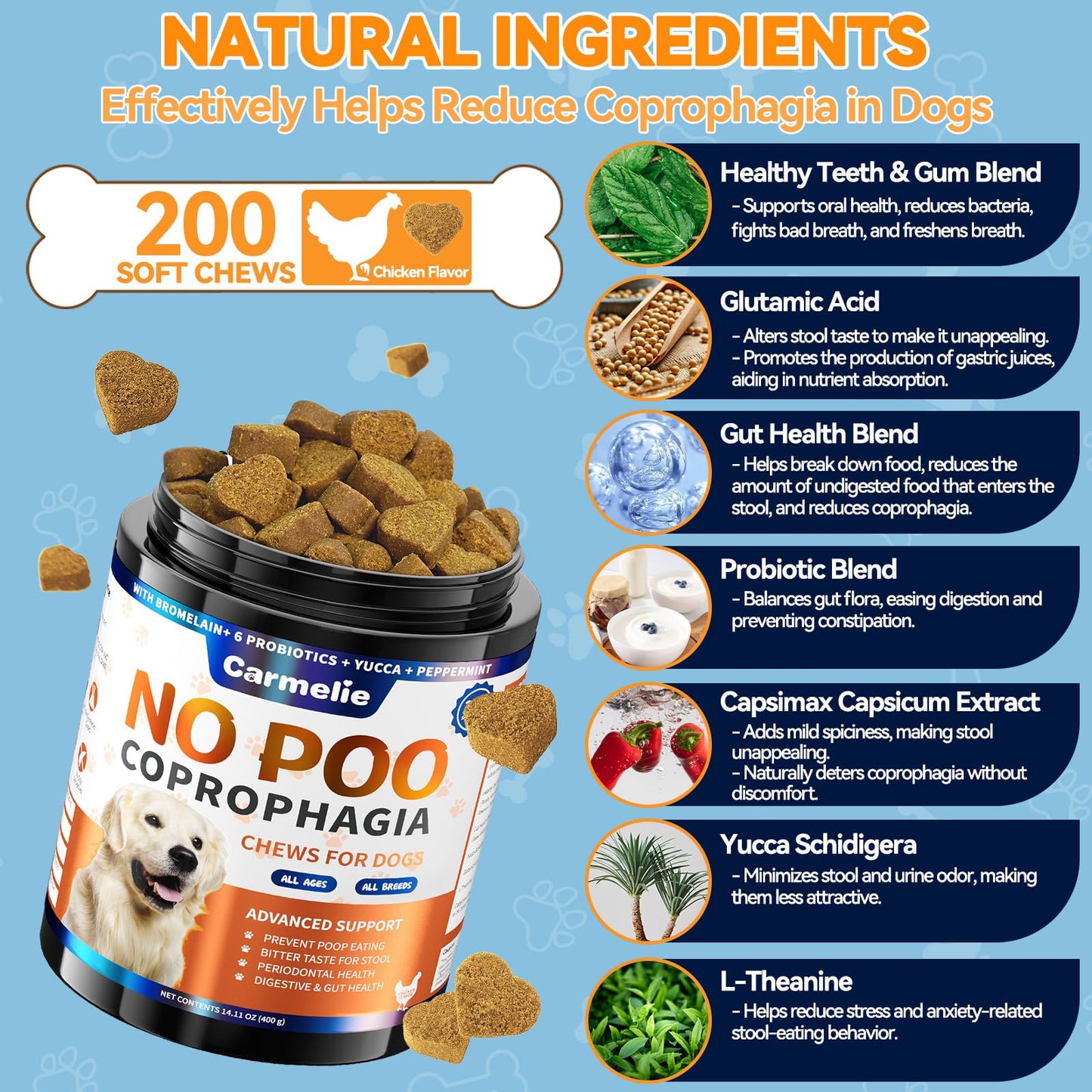 No Poo Chews for Dogs - 200 Chews Coprophagia Deterrent for Dogs - Stool Eating Deterrent with Probiotics & Enzymes for Digestive, Teeth Health & Immune - Stop Dog Poop Eating - Chicken Flavor