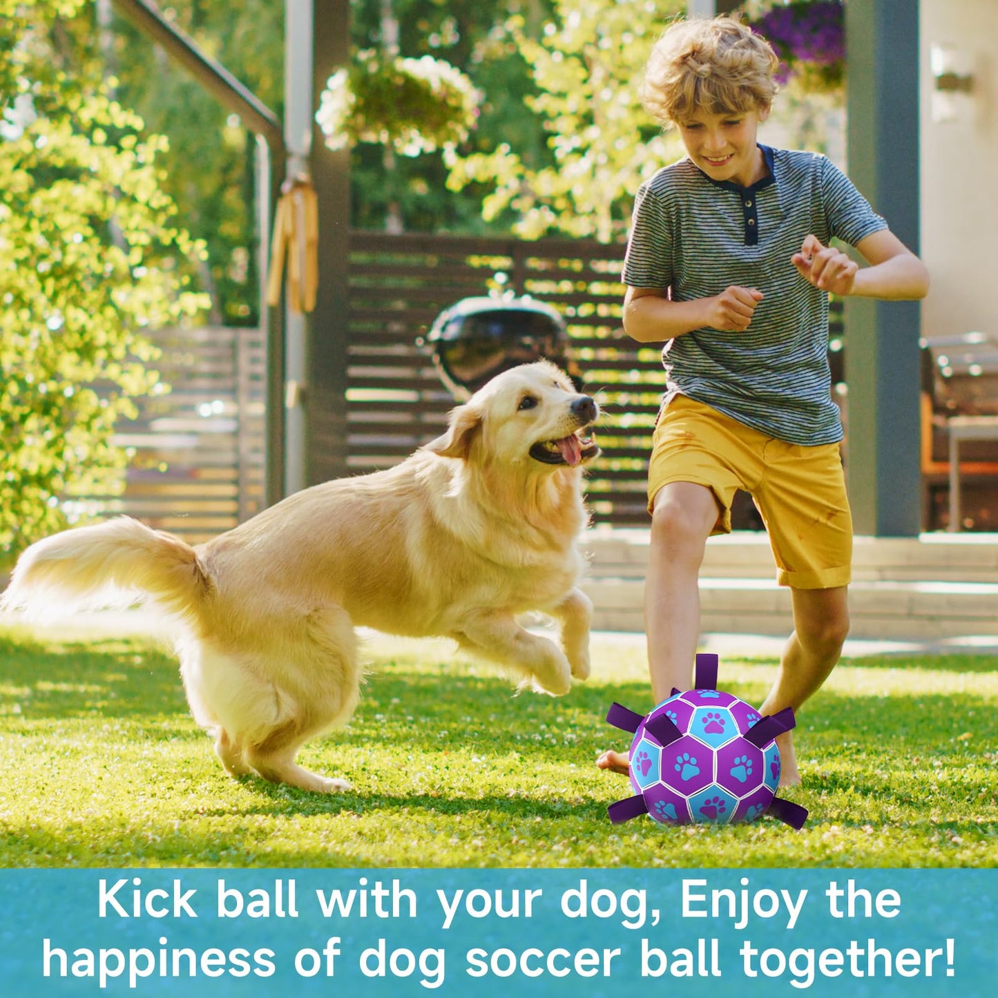 QDAN Dog Toys Soccer Ball - Durable Dog Balls with Strap for Medium Small Dogs, Puppy Birthday Gifts, Dog Tug Toy for Tug of War (8 Inch)