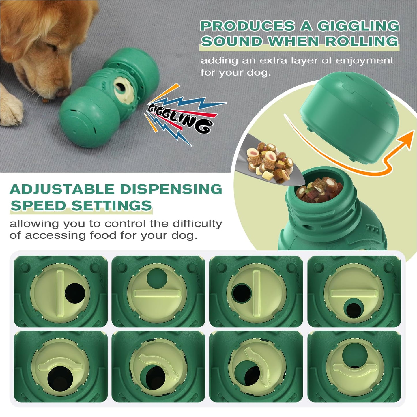 KADTC Extra-Large Dog Treat Dispenser Toy Rolling Giggling Indestructible Durable Bone Puzzle Feeder Toys Adjustable Food Dispensing Speed for Medium/Large/Extra-Large Dogs Aggressive Chewers