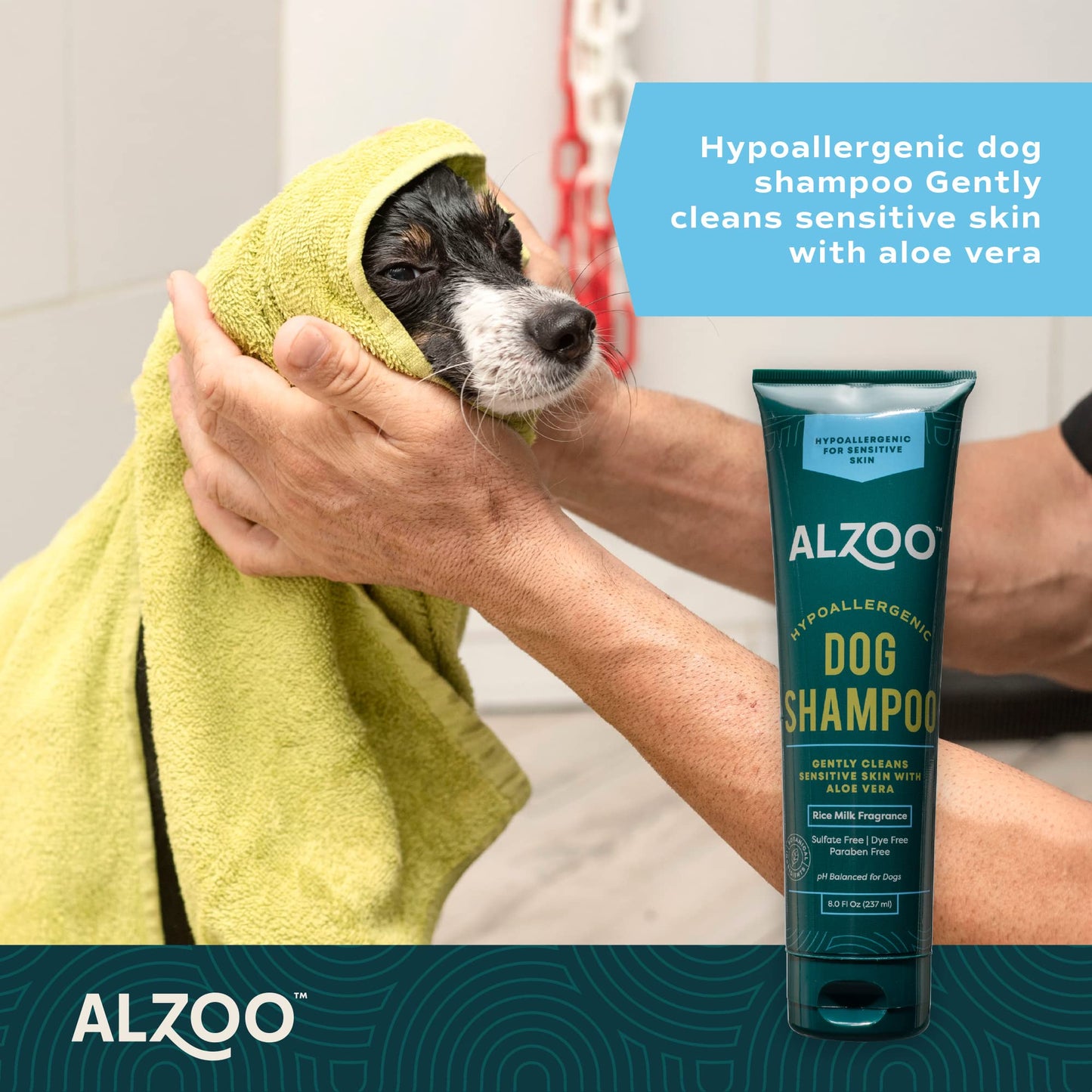 ALZOO Hypoallergenic Shampoo for Dogs, Specially Formulated for Dogs with Sensitive Skin, 100% Plant-Based Active Ingredients, Rice Milk Fragrance, Made in The USA, 8 Fl. Oz.