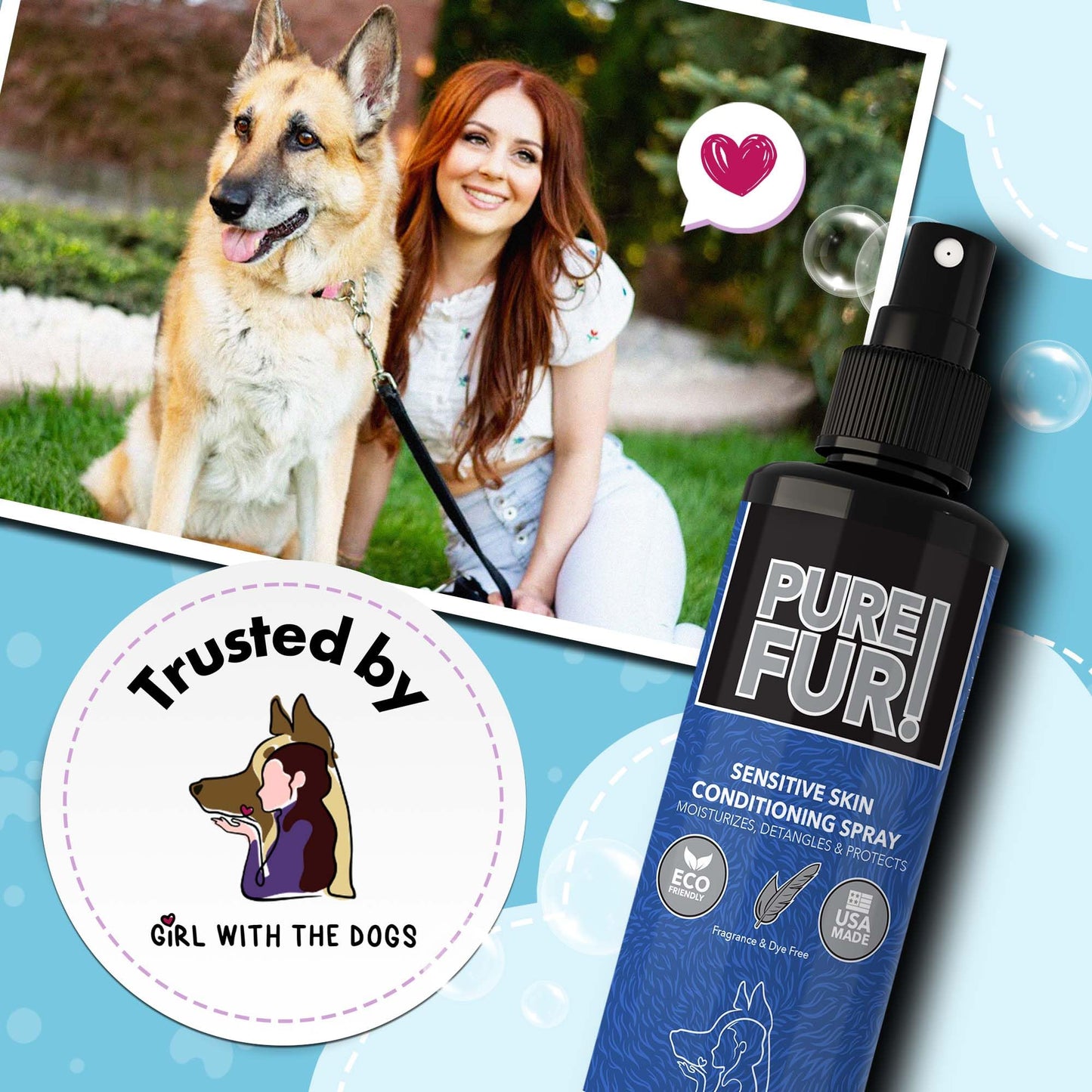 Girl With The Dogs Pure Fur! Sensitive Skin Pet Conditioning Spray, 8 oz