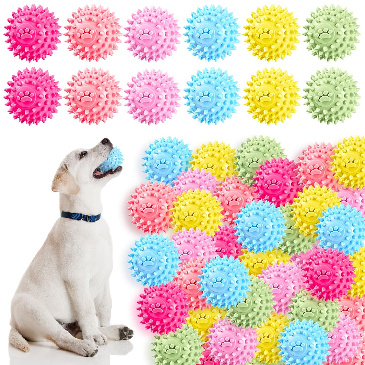 Soulchen 30 Pack 2.2 Inch Spiky Dog Balls Toys for Small Medium Puppy Durable Rubber No Squeak Spiky Balls for Aggressive Chewers Colorful Fetch Toys for Puppy Clean Teeth and Training