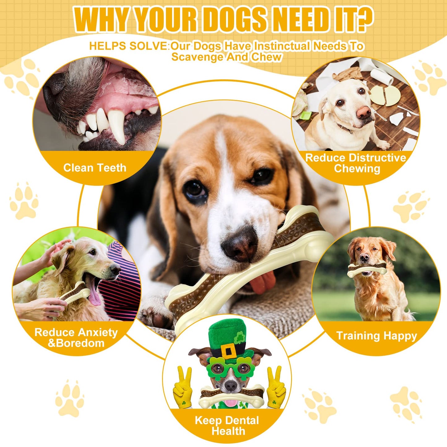 Sosation 6 Pcs Dog Toys for Aggressive Chewers Nylon Beef Flavor Bones Tough Puppy Teething Toys Puppy Chew Bones for Large Medium Small Breed Dogs Puppies Pets Chew Toys(Medium)