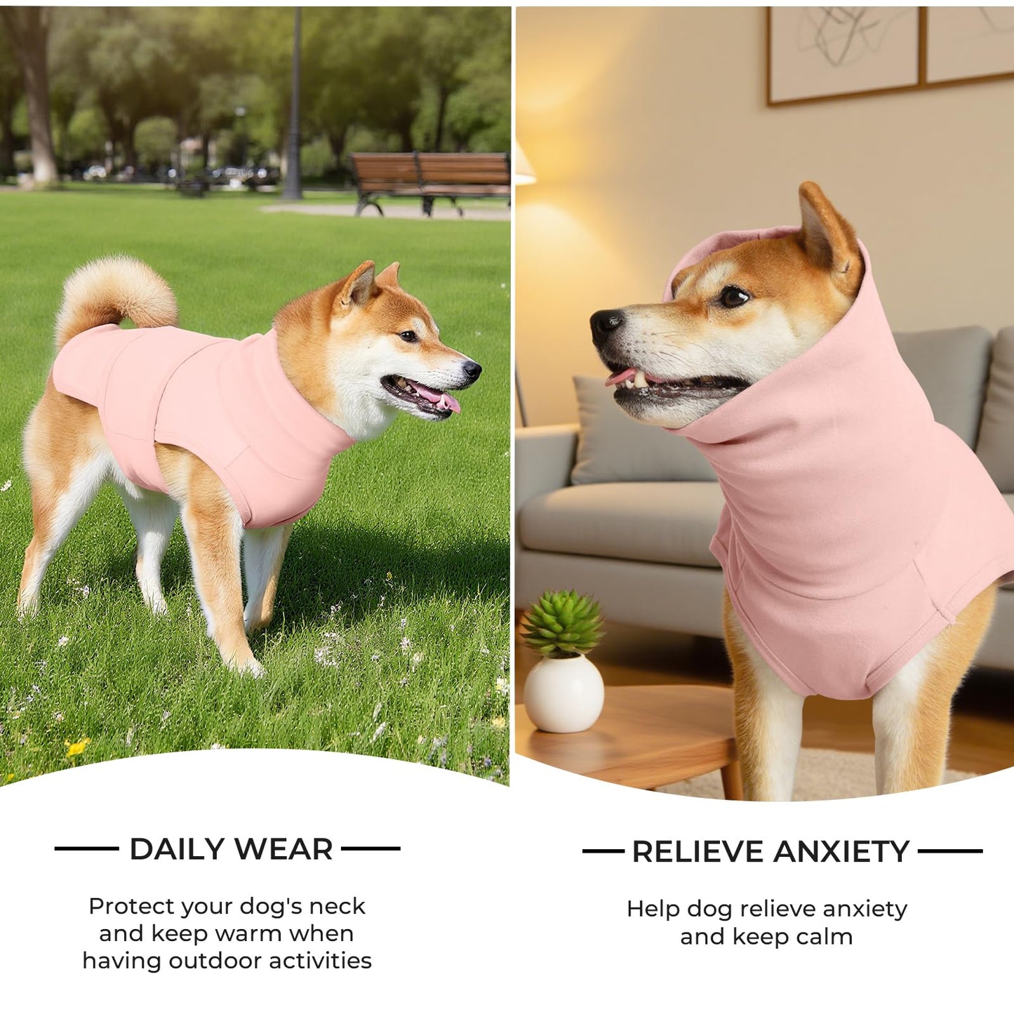 Dog Anxiety Calming Vest Adjustable Turtleneck Thunder Shirt Jacket for Fireworks, Separation, Vet Visits, Pet Hoodie for Large Medium Dogs