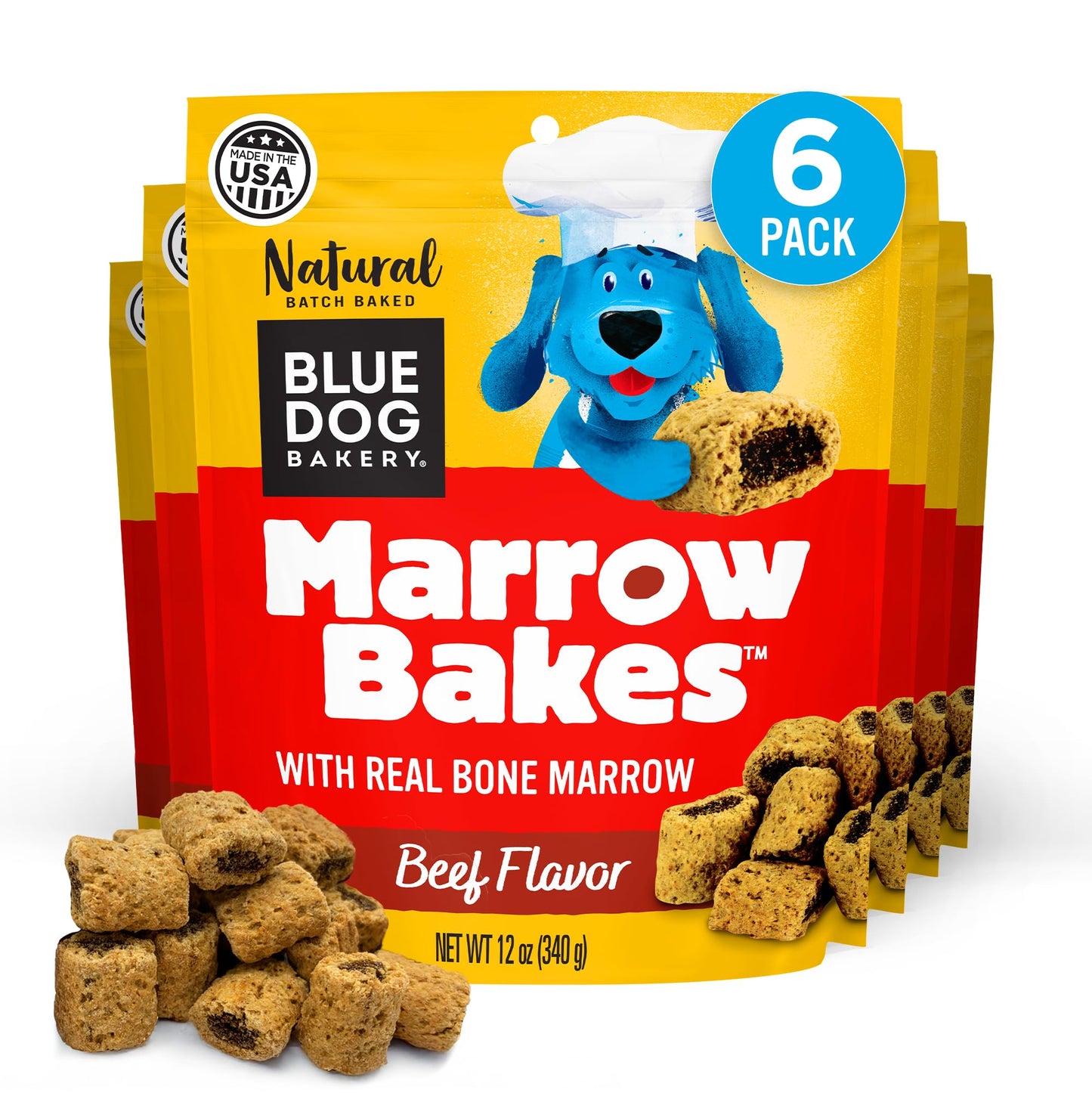 Blue Dog Bakery MarrowBakes Snacks | Small, Crunchy Beef Flavor Treat | Natural Healthy Dog Treats, 12 oz (Pack of 6)