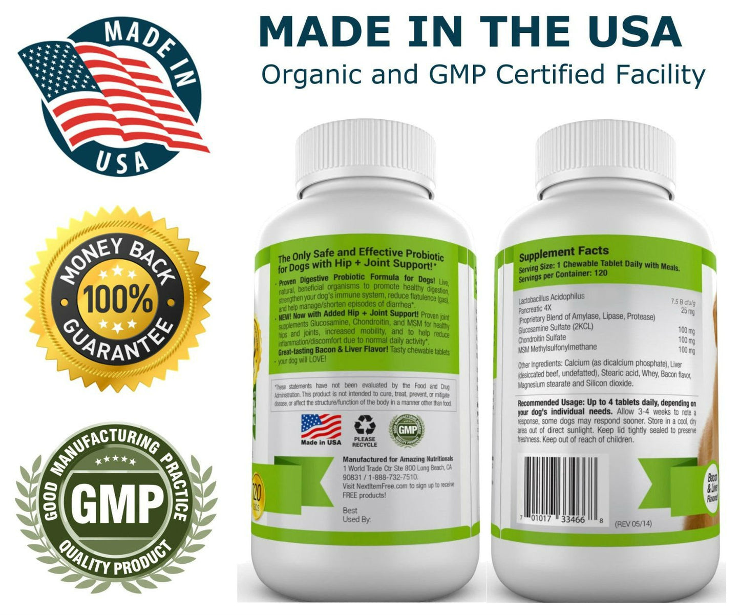 Amazing Dog Skin and Coat and Probiotics for Dogs Joint Digestive Bundle - Omega 3 for Dogs Itchy Skin Relief for Dry Skin, Hot Spots and Shedding, Eliminates Joint Pain, Gas and Diarrhea Elimination