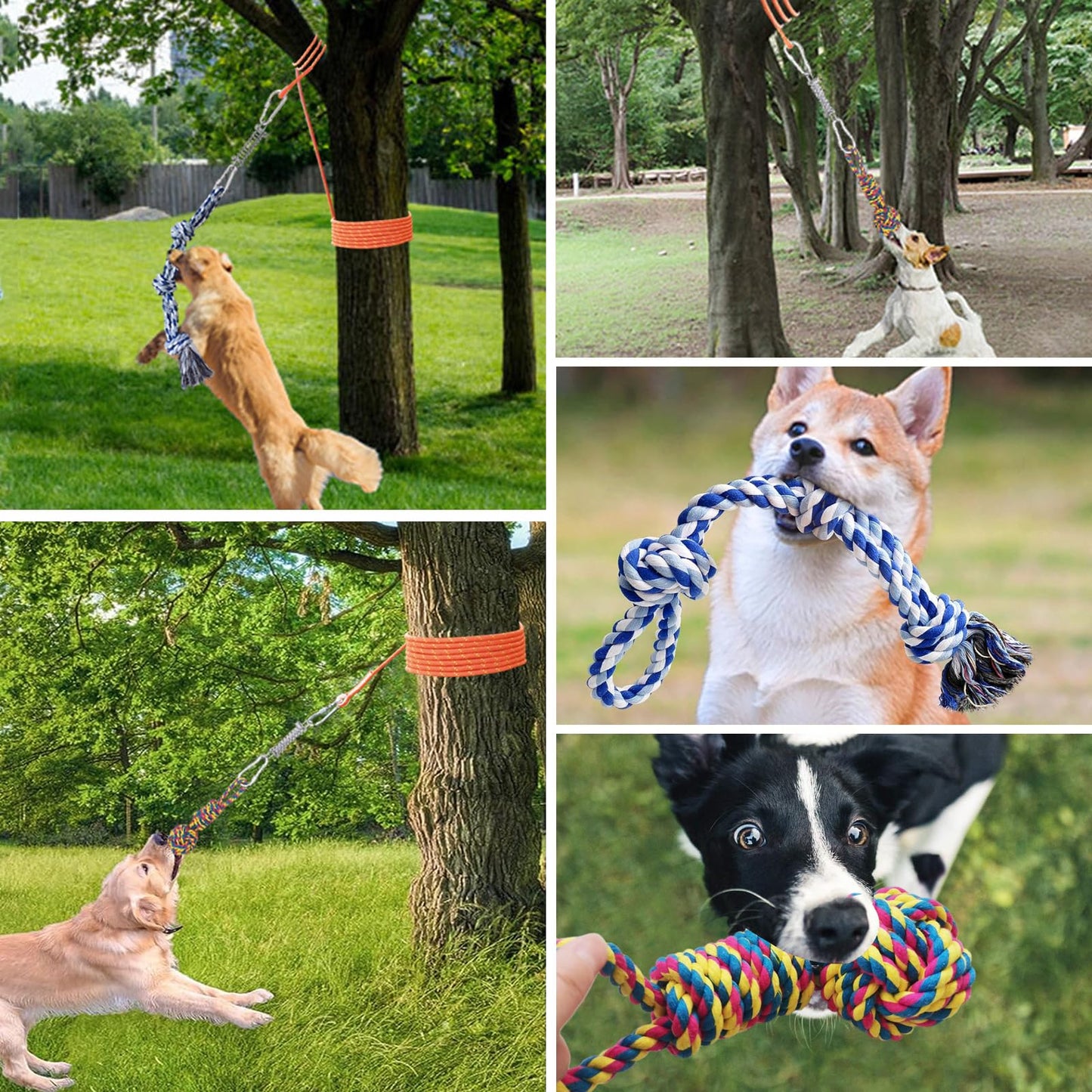 TUAHOO Outdoor Bungee Tug Toy, Dog Toy Hanging from Tree Tugger, Interactive Toy & Spring Pole Tether Tug of War Toys for Pitbull Small to Large Dogs to Exercise Solo Play, 2 Pack Dog Rope Toys