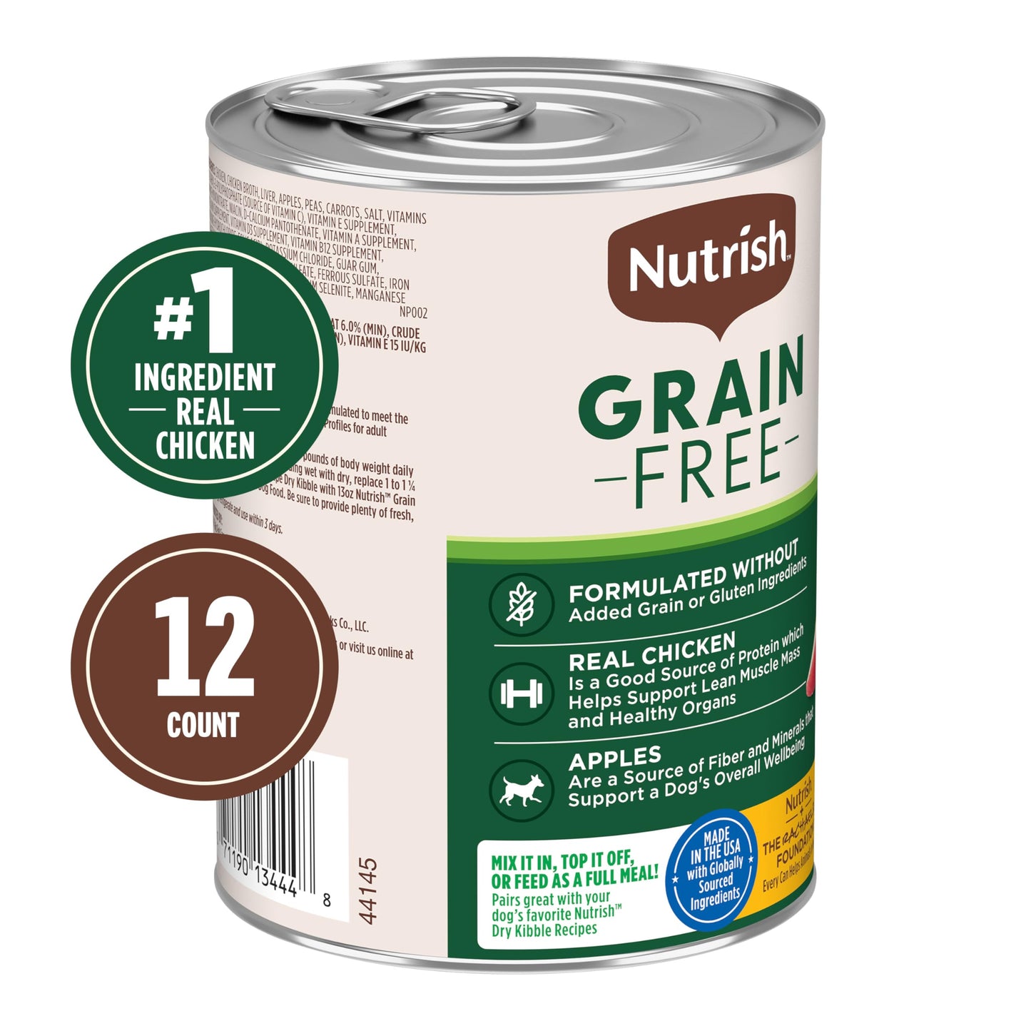 Nutrish Grain Free Real Chicken & Apple Recipe Premium Paté Wet Dog Food, 13 oz. Can, 12 Count, Packaging May Vary (Rachael Ray)