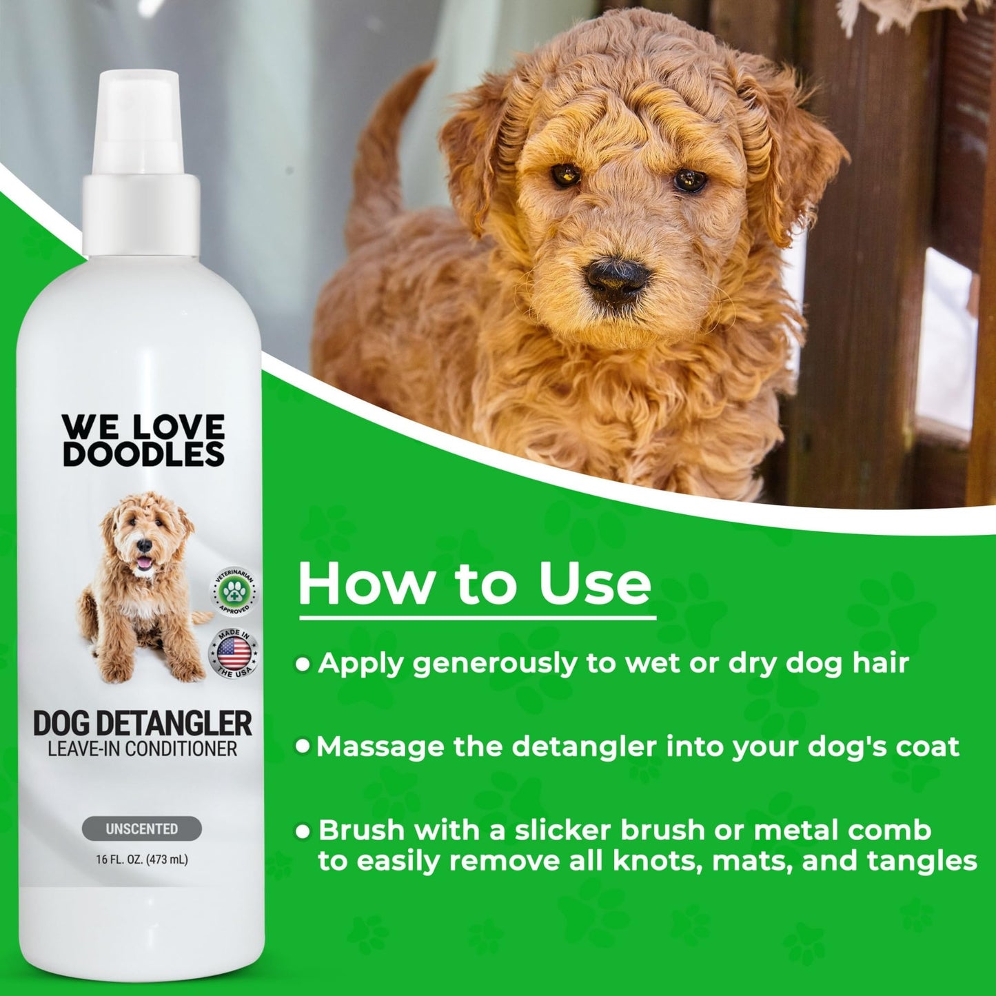 [Non Organic] We Love Doodles Dog Detangler Spray - Leave-in Conditioner for Dogs - Dog Detangling Spray - Dematting Spray for Dogs - Tangle Remover - Made in The USA (Unscented Hypoallergenic)