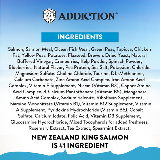 Addiction Salmon Bleu Grain-Free Dry Dog Food - Rich in Prebiotics to Support Skin, Coat & Cognitive Health - Salmon Recipe for All Dog Life Stages - Made in New Zealand 4 lb