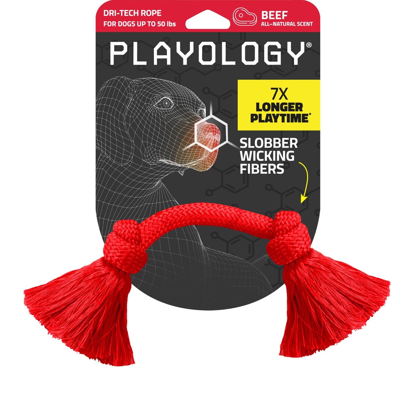 Playology Dri Tech Rope Medium Chew Toy, Peanut Butter & Beef, 2-Pack