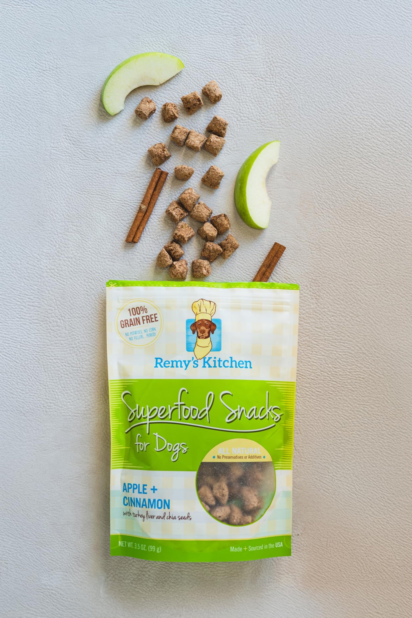Remy’s Kitchen Apple Cinnamon Freeze Dried Dog Treats USA Sourced and Small Batch Made - Human-Grade, All Natural Superfood Dog Snacks Without Artificial Preservatives, Grain Free - 3.5 oz