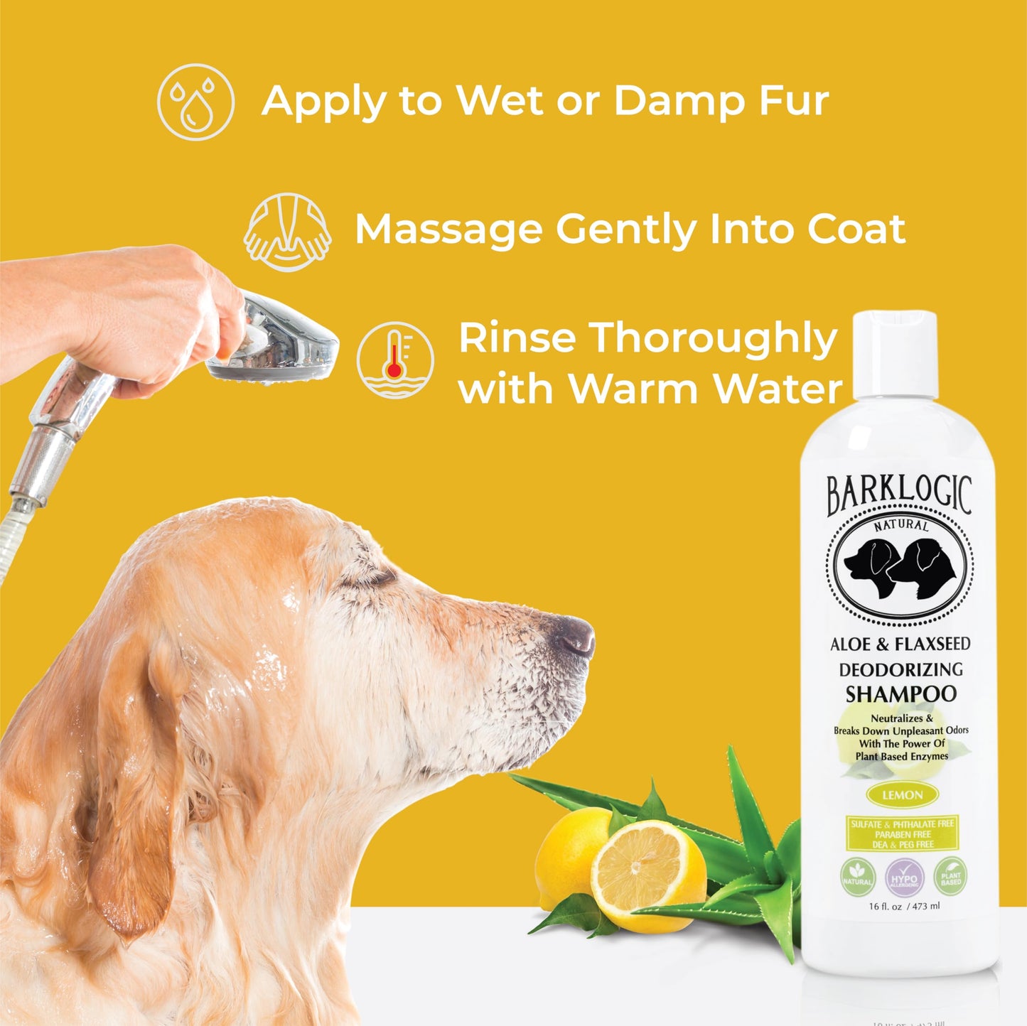 BarkLogic Deodorizing Lemon Dog Shampoo - Sulfate Free, No Phthalates, No Parabens, No PEG's, Made with Naturally Derived Ingredients