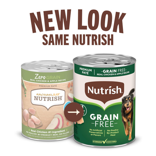 Nutrish Grain Free Real Chicken & Apple Recipe Premium Paté Wet Dog Food, 13 oz. Can, 12 Count, Packaging May Vary (Rachael Ray)