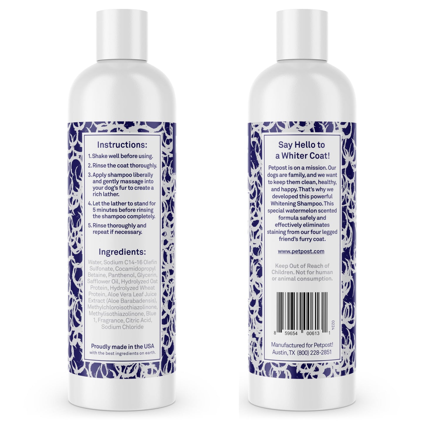 Petpost | Dog Whitening Shampoo with Coconut Oil & Aloe. Brightens White & Light Coats, Moisturizes Skin. Watermelon Scent. 16 oz