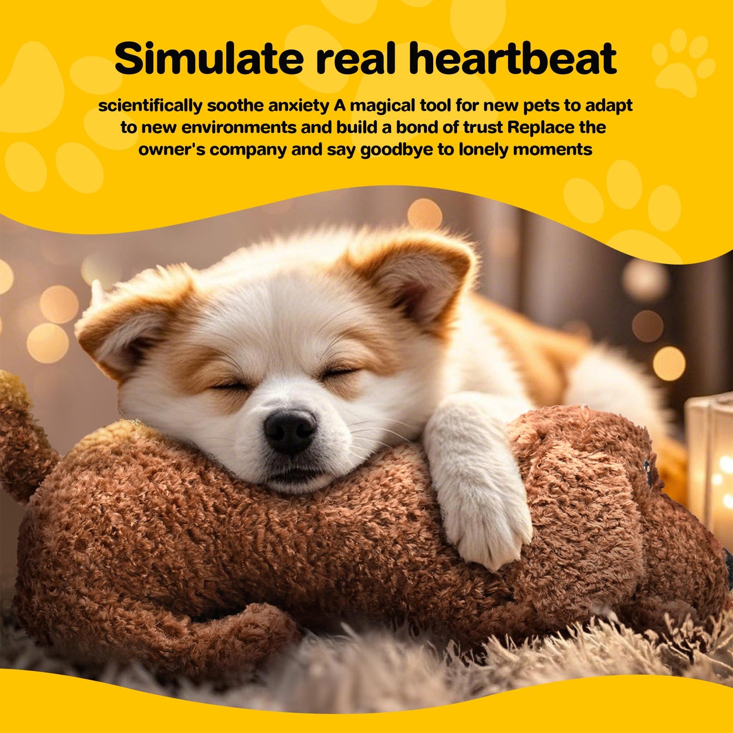 Dog Heartbeat Toy for Puppy Anxiety Relief, Heartbeat Stuffed Animal Heartbeat Plush Toy for Small, Medium, and Large Dogs (Brown)