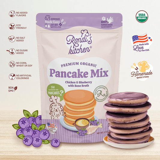 Rondi's Kitchen Pancake Mix for Dogs - Premium All-Natural & Organic Dog Treats, Healthy Dog Snacks for All Ages & Sizes, Made with Human-Grade Ingredients - Chicken & Blueberry