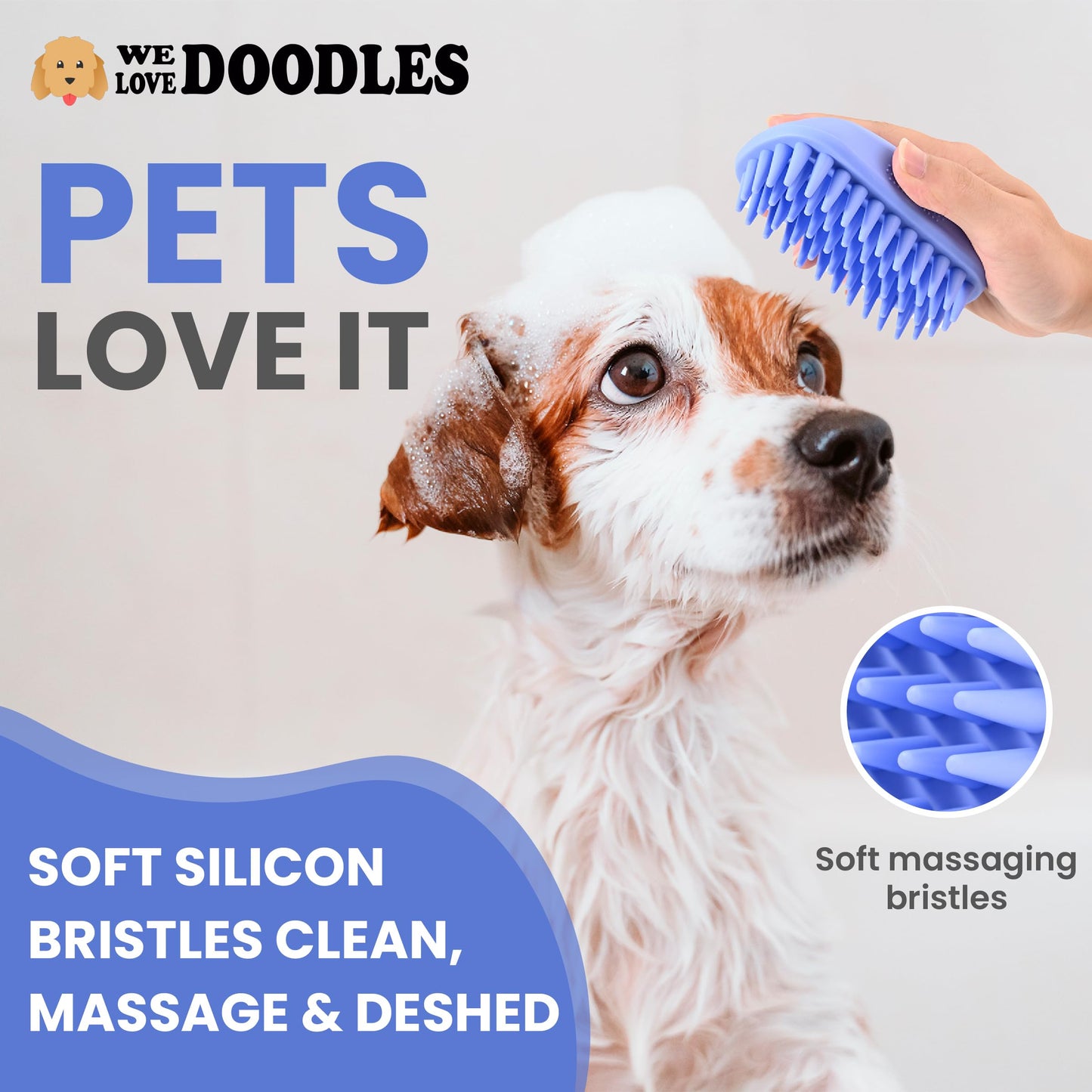 We Love Doodles Premium 3-in-1 Sensitive Skin Dog Shampoo and 2 Pack Bath Brush - for Allergies, Itching, Scratching, Made in USA, Pet Rubber Brush for Shower Scrubbing & Soothing Massage
