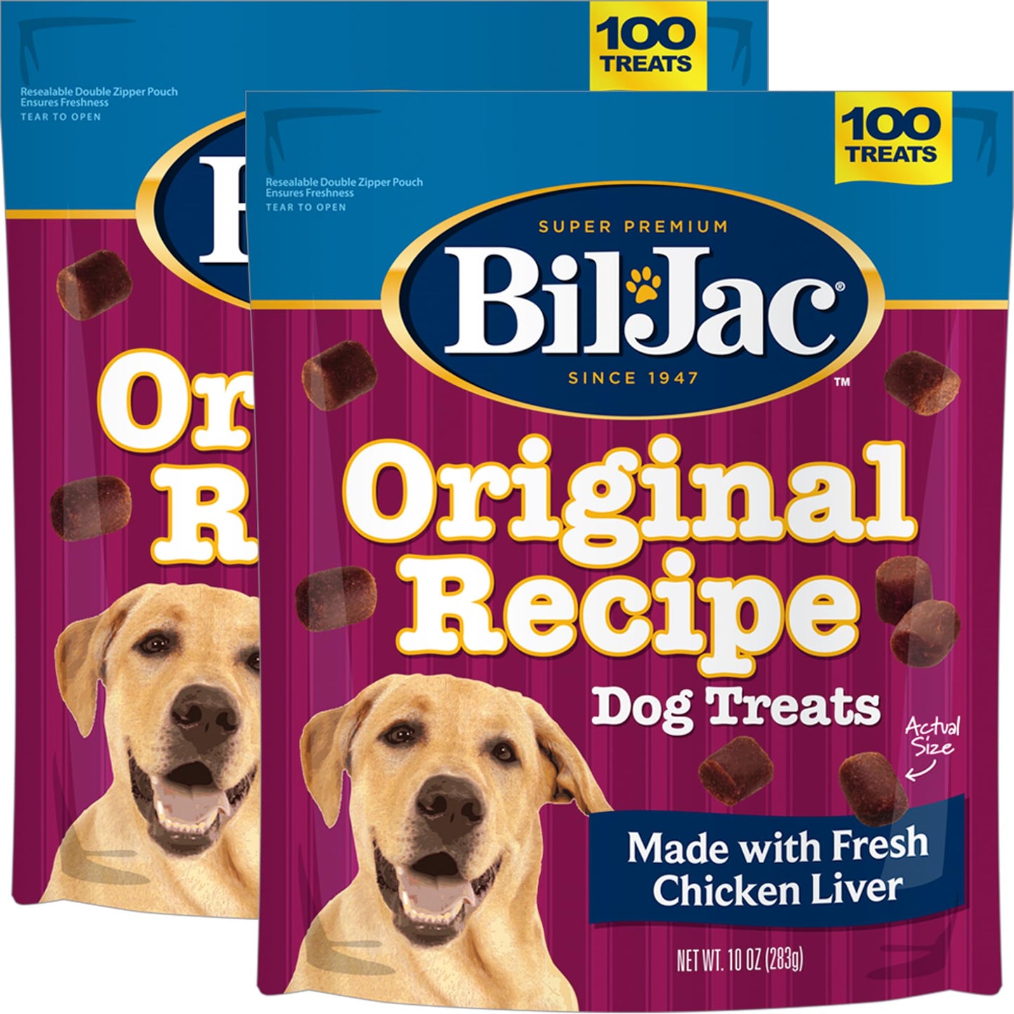Bil-Jac Original Recipe Soft Training Treats for Dogs, Made with Chicken Liver, Resealable Double Zipper Pouch 10oz (2-Pack)