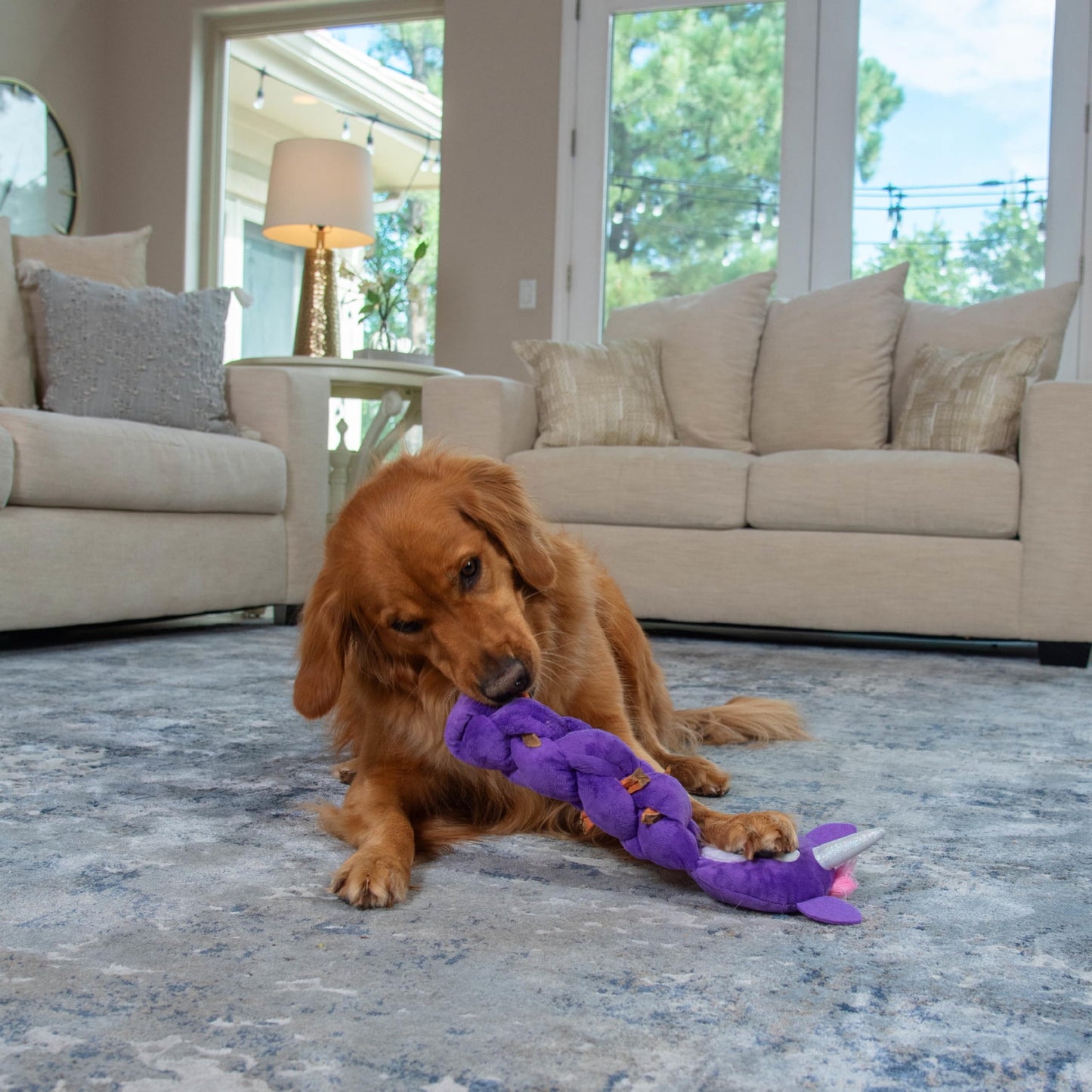 Outward Hound by Nina Ottosson Twistiez Interactive Plush Dog Treat Puzzle, Unicorn, Purple