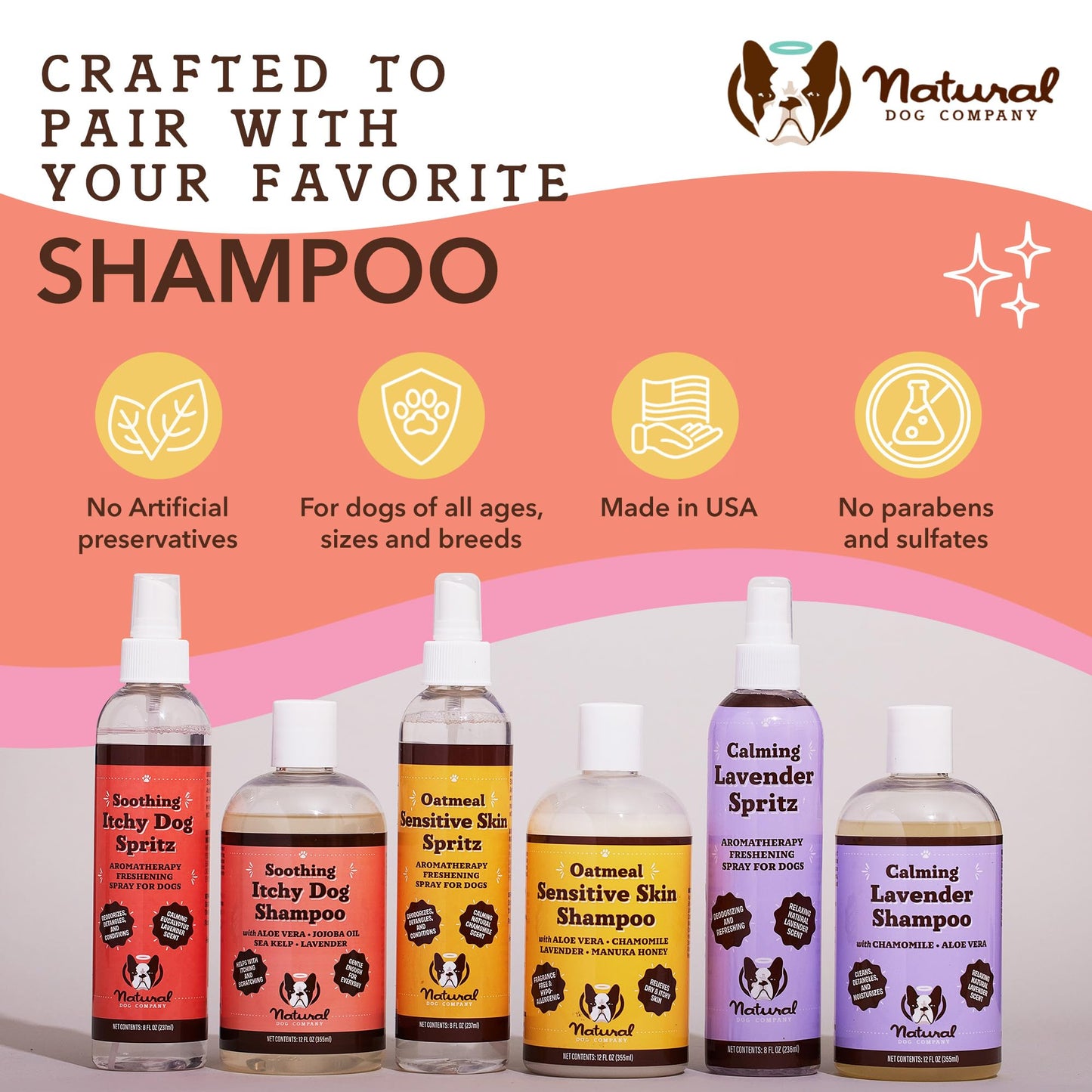 Natural Dog Company Soothing Itchy Shampoo and Spray Deodorizer Perfume, Includes (1) Soothing Shampoo 12 Oz, (1) deodorizing Spray 8 Oz