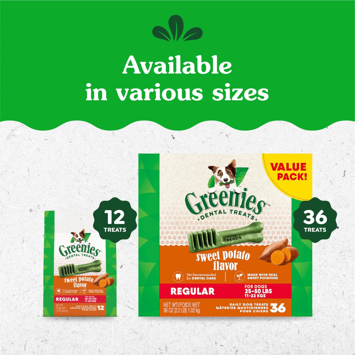 Greenies Regular Dental Dog Treats, Sweet Potato Flavor, 36 oz. Pack (36 Treats)