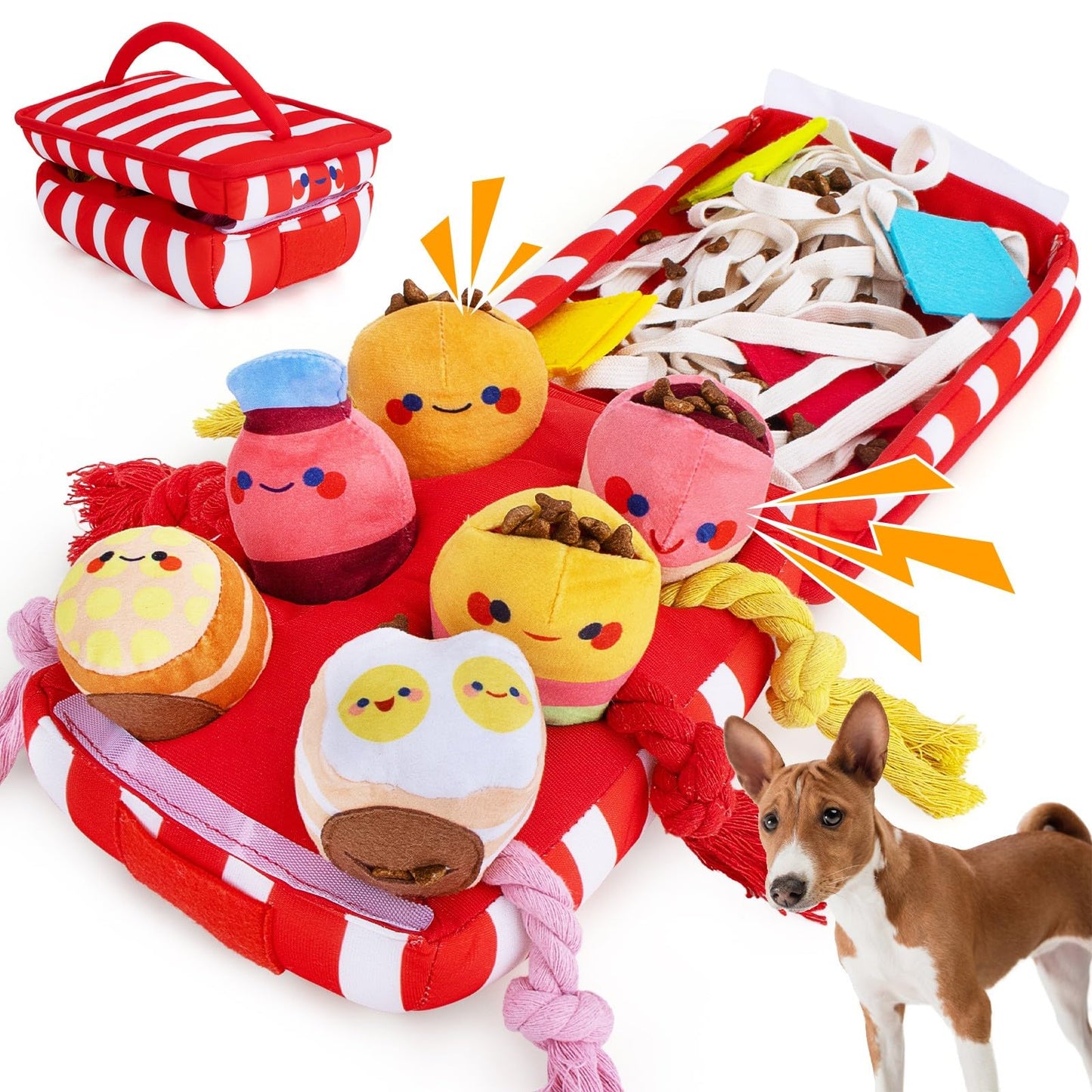 Puppy Toys - Interactive Squeaky Snuffle Hide & Seek Tug Rope Plush Toys for Small Medium Dogs - Natural Foraging Nose Work Boredom Relief