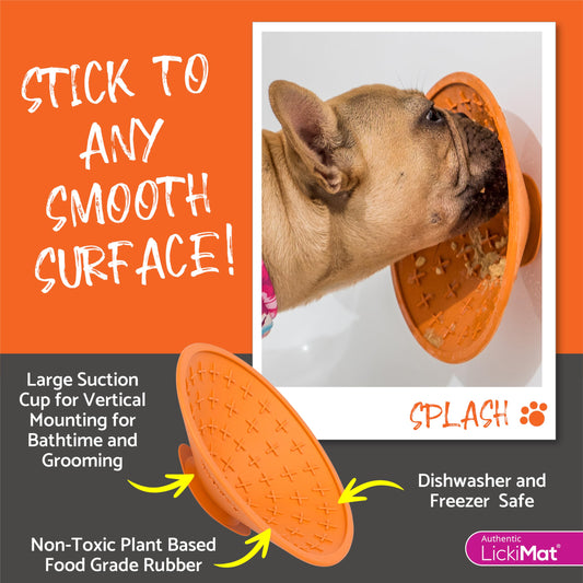 LickiMat Splash, Dog Slow Feeder Bowl Lick Mat, Boredom Anxiety Reducer, Sticks to Smooth Surface; Perfect for Food, Treats, Yogurt, or Peanut Butter. Fun Alternative to Slow Feed Dog Bowl, Turquoise
